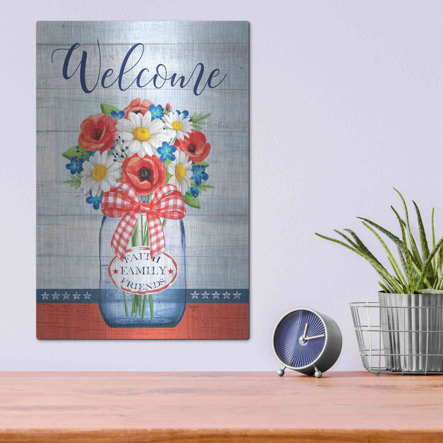 Luxe Metal Art 'Patriotic Glass Jar' by Mollie B, Metal Wall Art,12x16