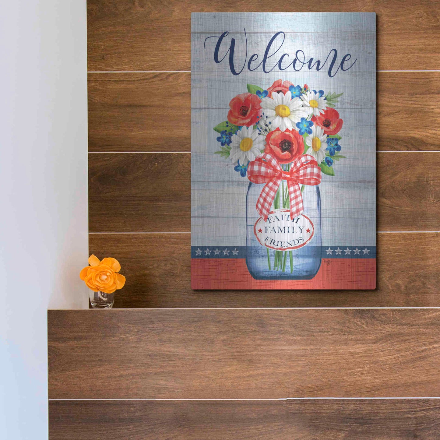 Luxe Metal Art 'Patriotic Glass Jar' by Mollie B, Metal Wall Art,12x16