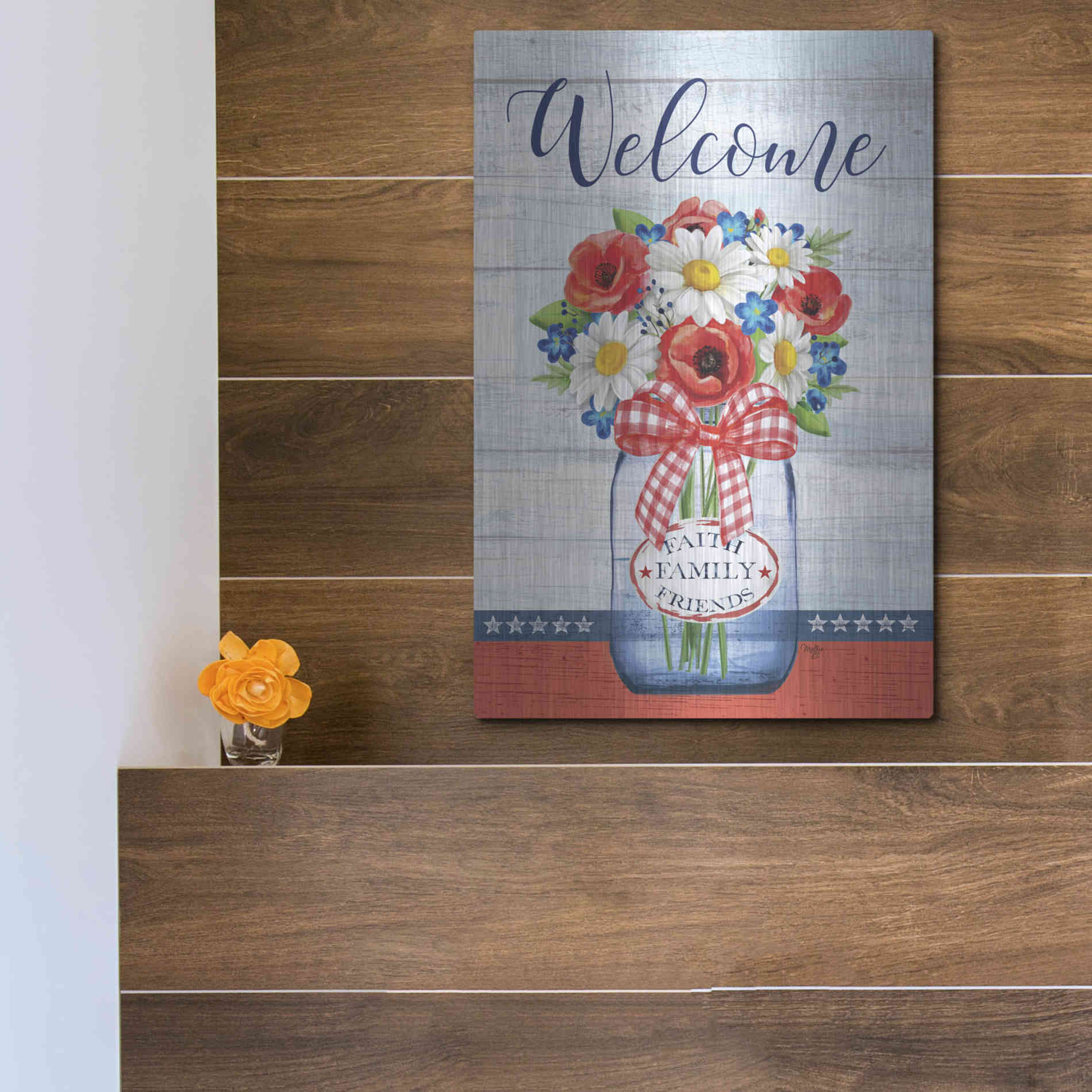 Luxe Metal Art 'Patriotic Glass Jar' by Mollie B, Metal Wall Art,12x16