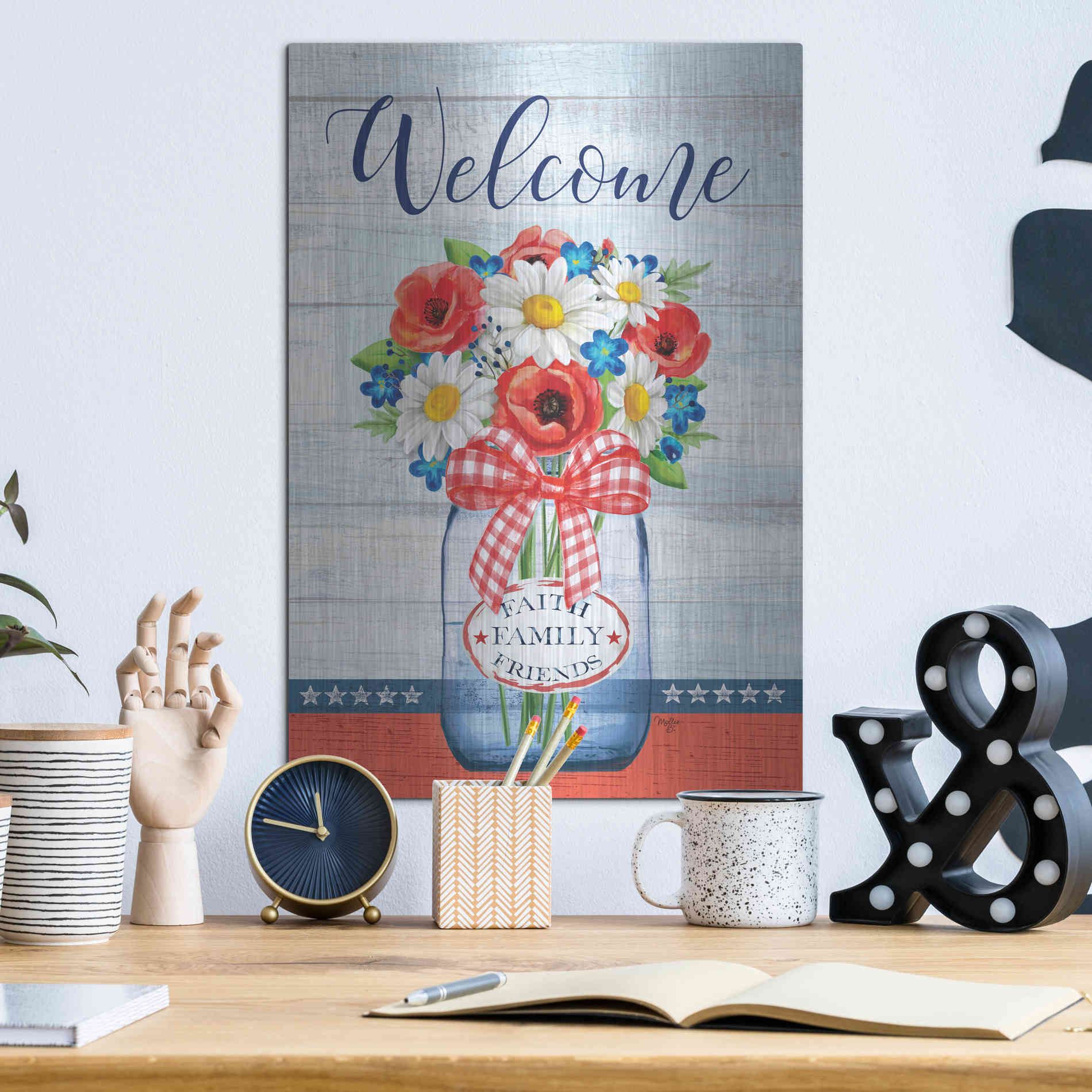 Luxe Metal Art 'Patriotic Glass Jar' by Mollie B, Metal Wall Art,12x16