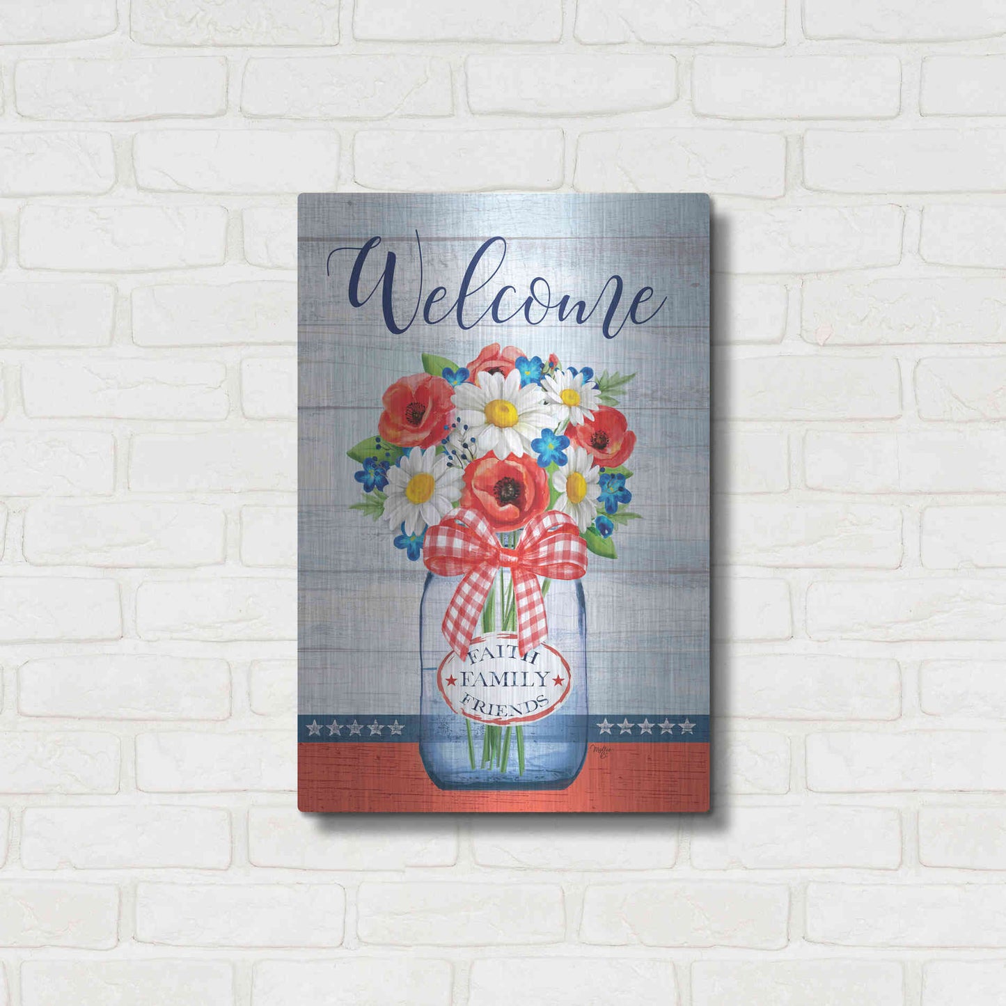 Luxe Metal Art 'Patriotic Glass Jar' by Mollie B, Metal Wall Art,16x24