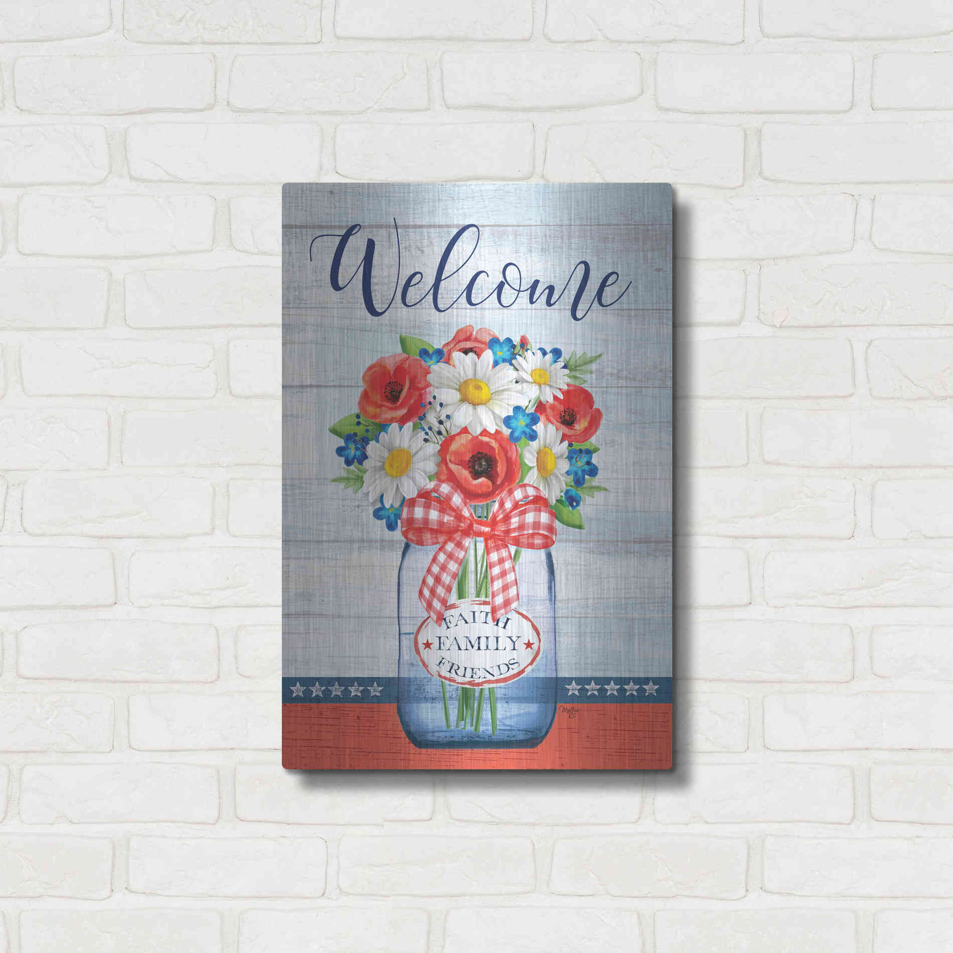 Luxe Metal Art 'Patriotic Glass Jar' by Mollie B, Metal Wall Art,16x24