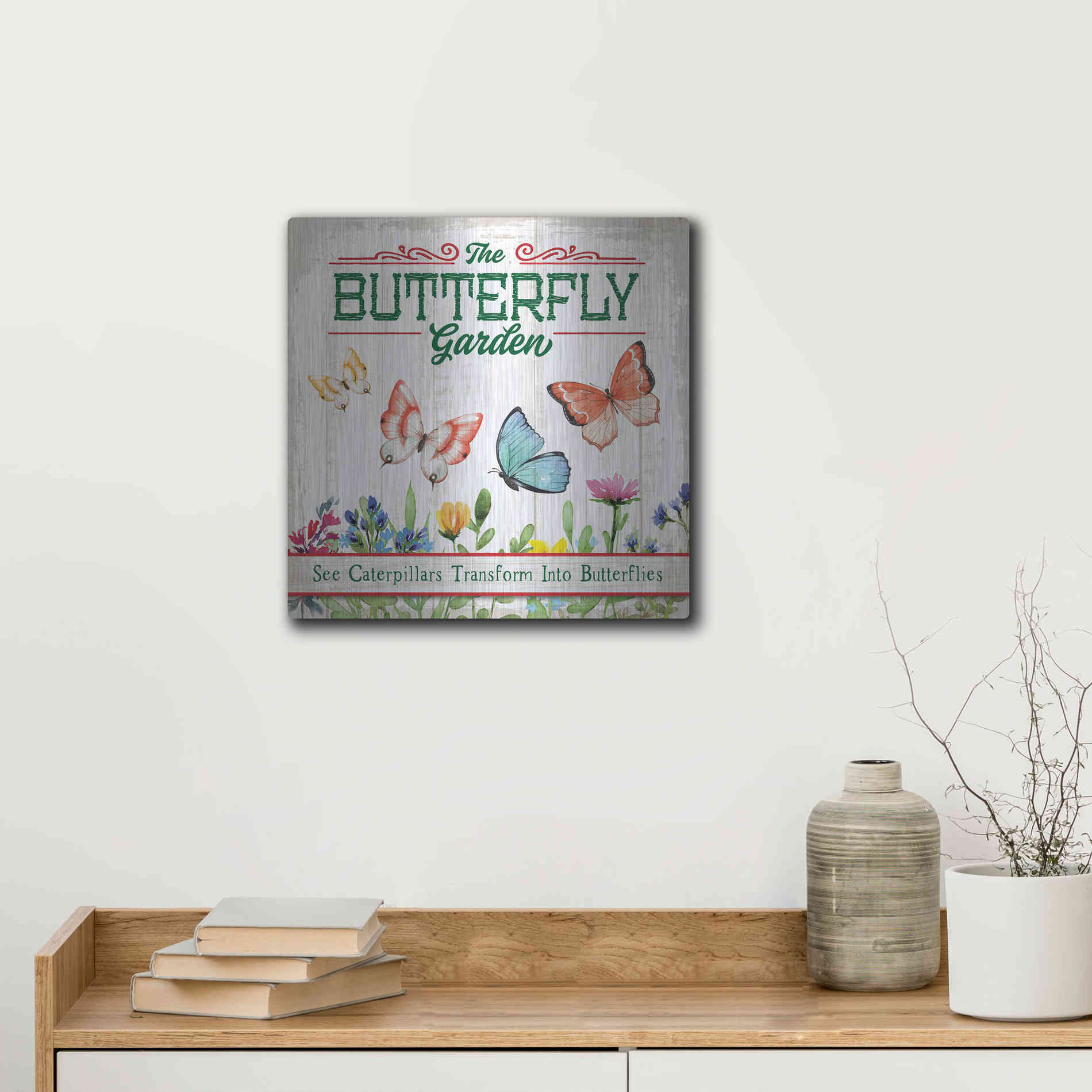 Luxe Metal Art 'Butterly Farm' by Mollie B, Metal Wall Art,12x12