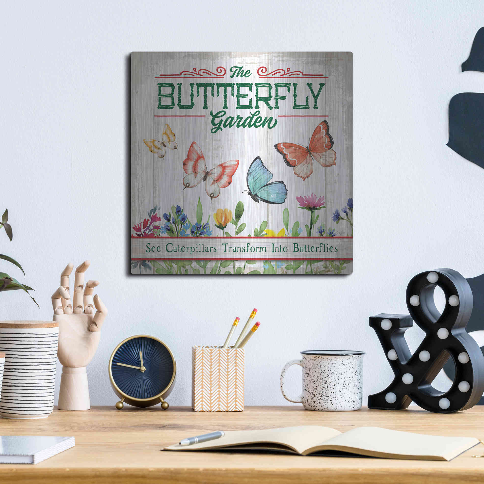 Luxe Metal Art 'Butterly Farm' by Mollie B, Metal Wall Art,12x12