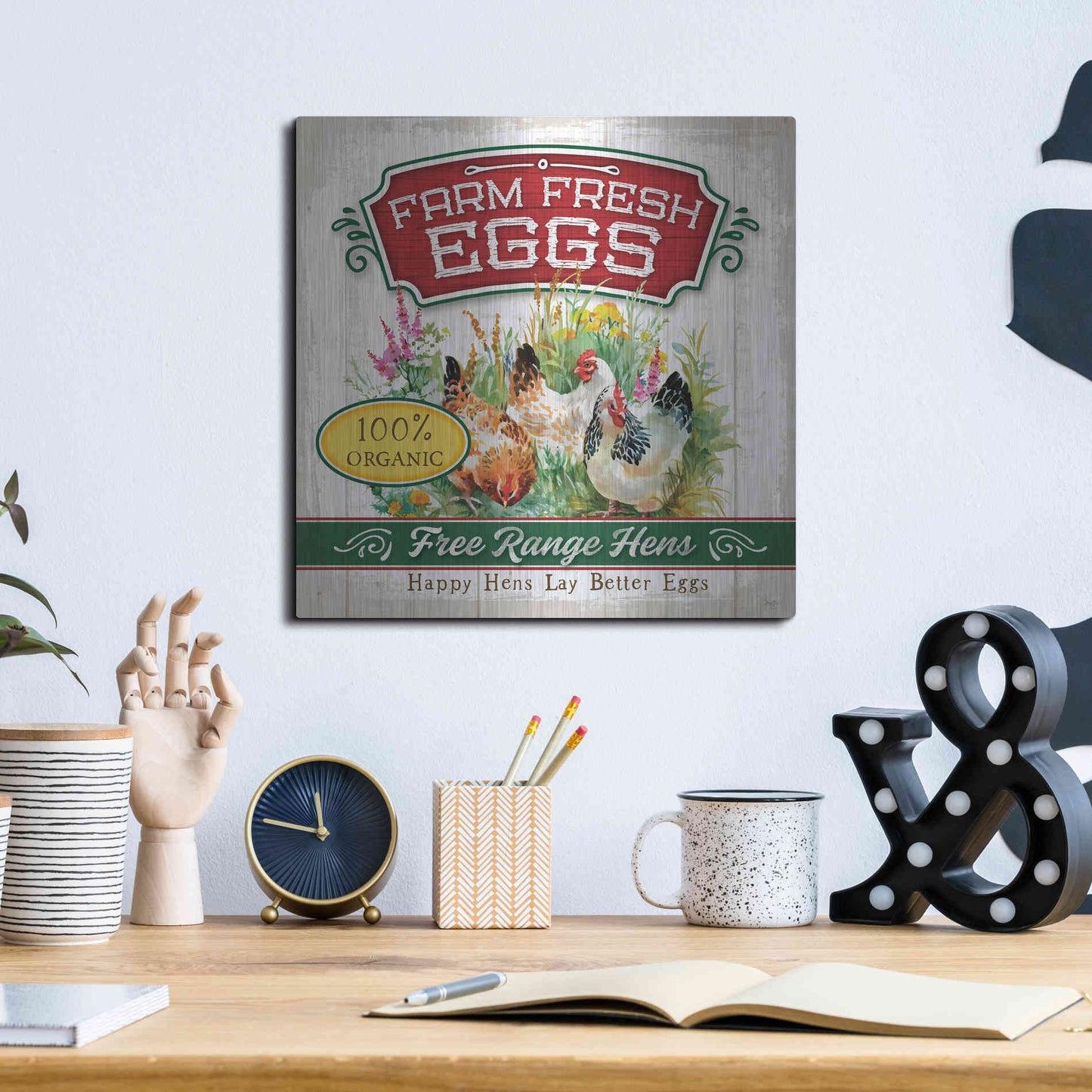 Luxe Metal Art 'Fresh Eggs' by Mollie B, Metal Wall Art,12x12