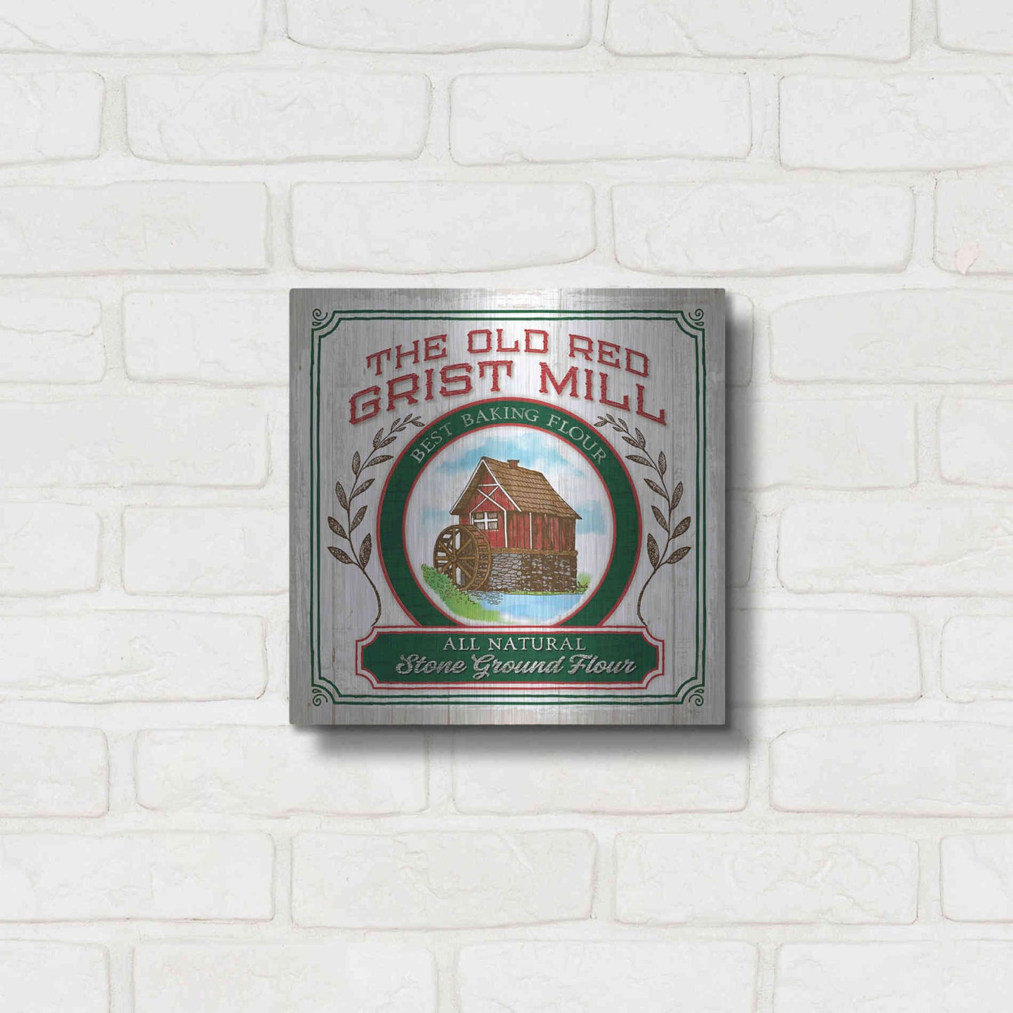 Luxe Metal Art 'Grist Mill Flour' by Mollie B, Metal Wall Art,12x12