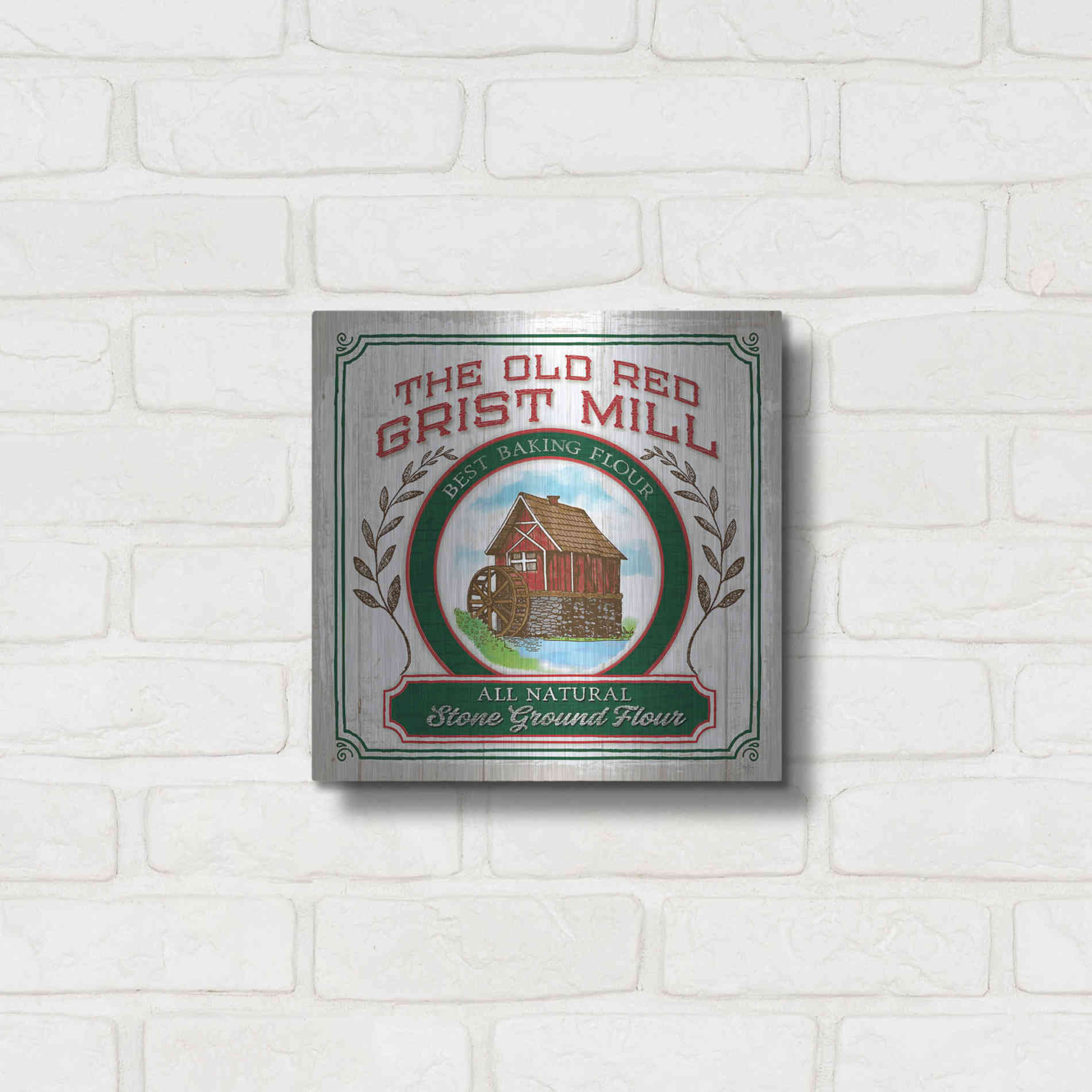Luxe Metal Art 'Grist Mill Flour' by Mollie B, Metal Wall Art,12x12