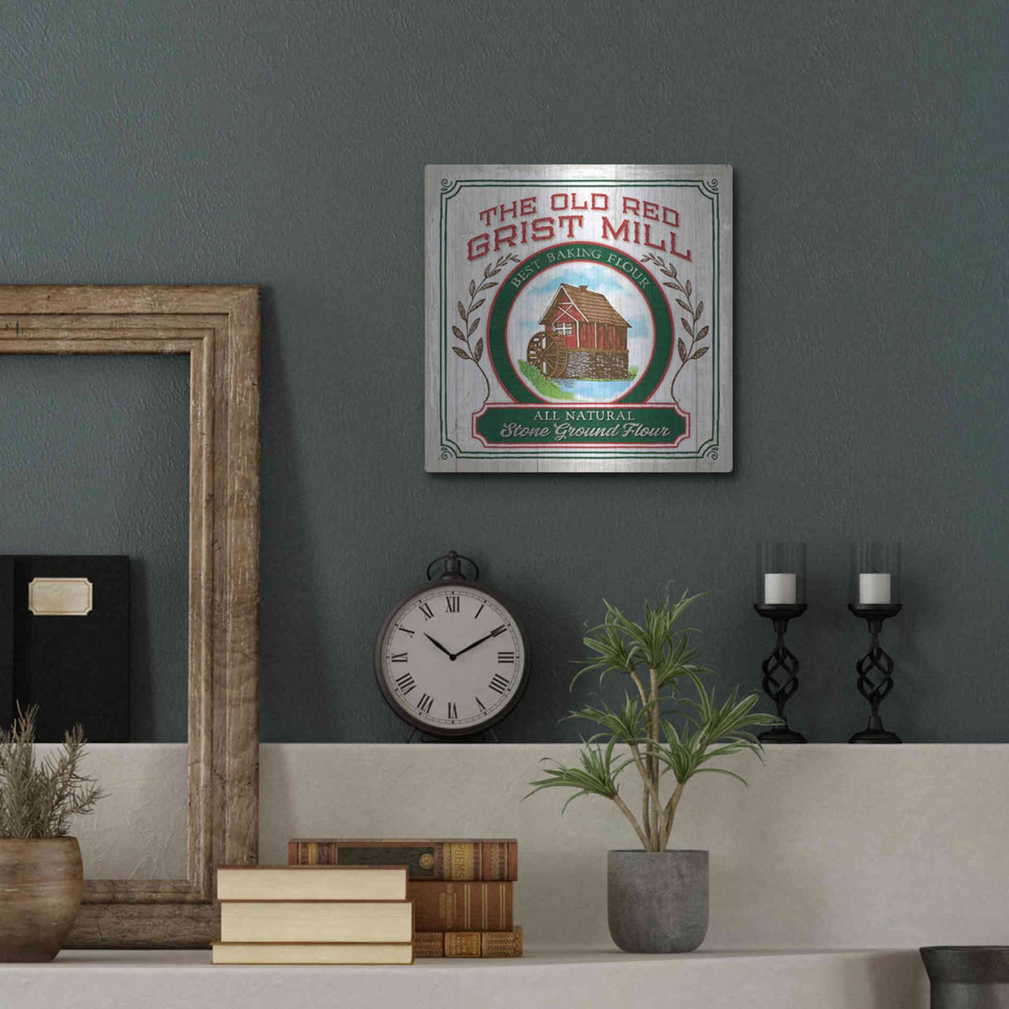 Luxe Metal Art 'Grist Mill Flour' by Mollie B, Metal Wall Art,12x12