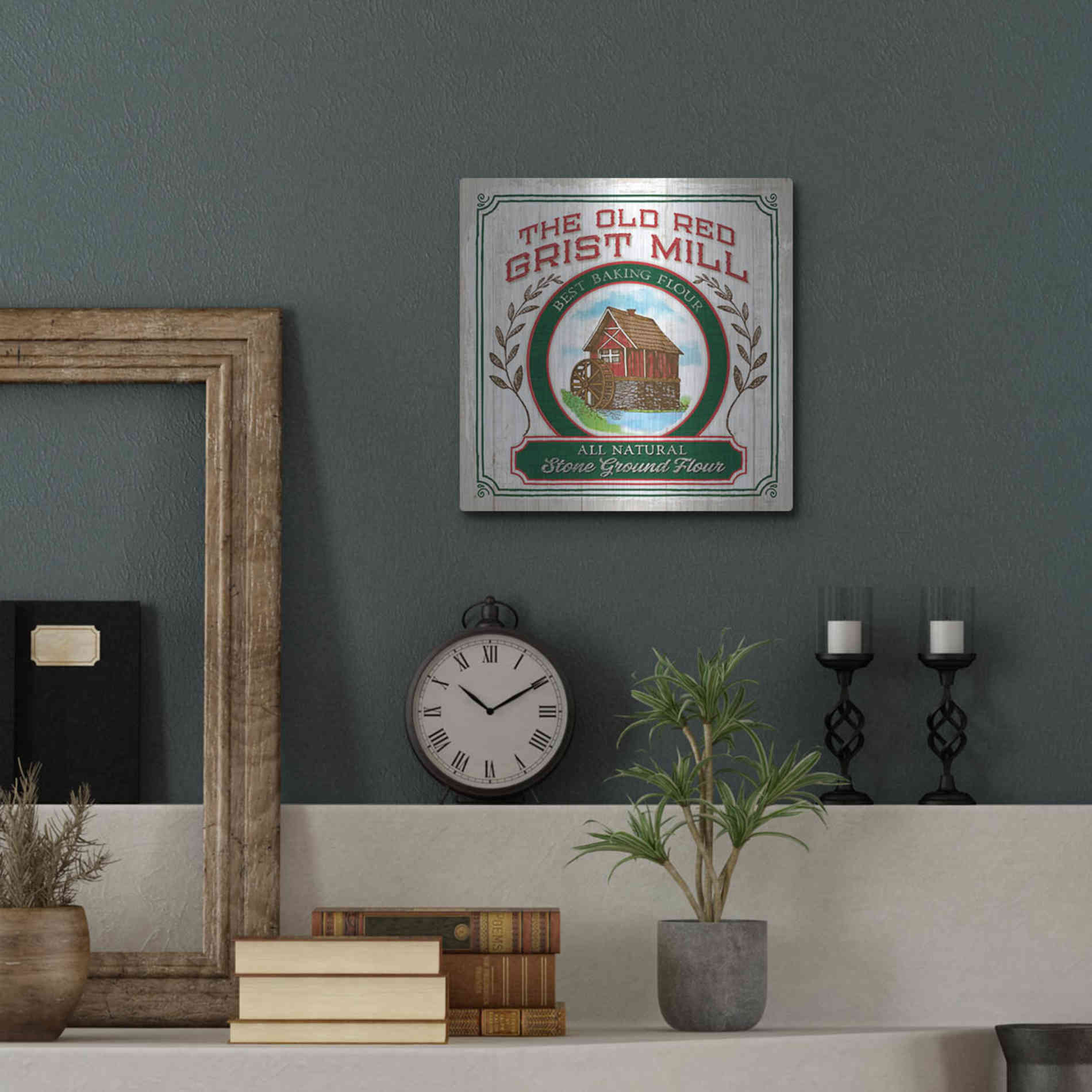 Luxe Metal Art 'Grist Mill Flour' by Mollie B, Metal Wall Art,12x12