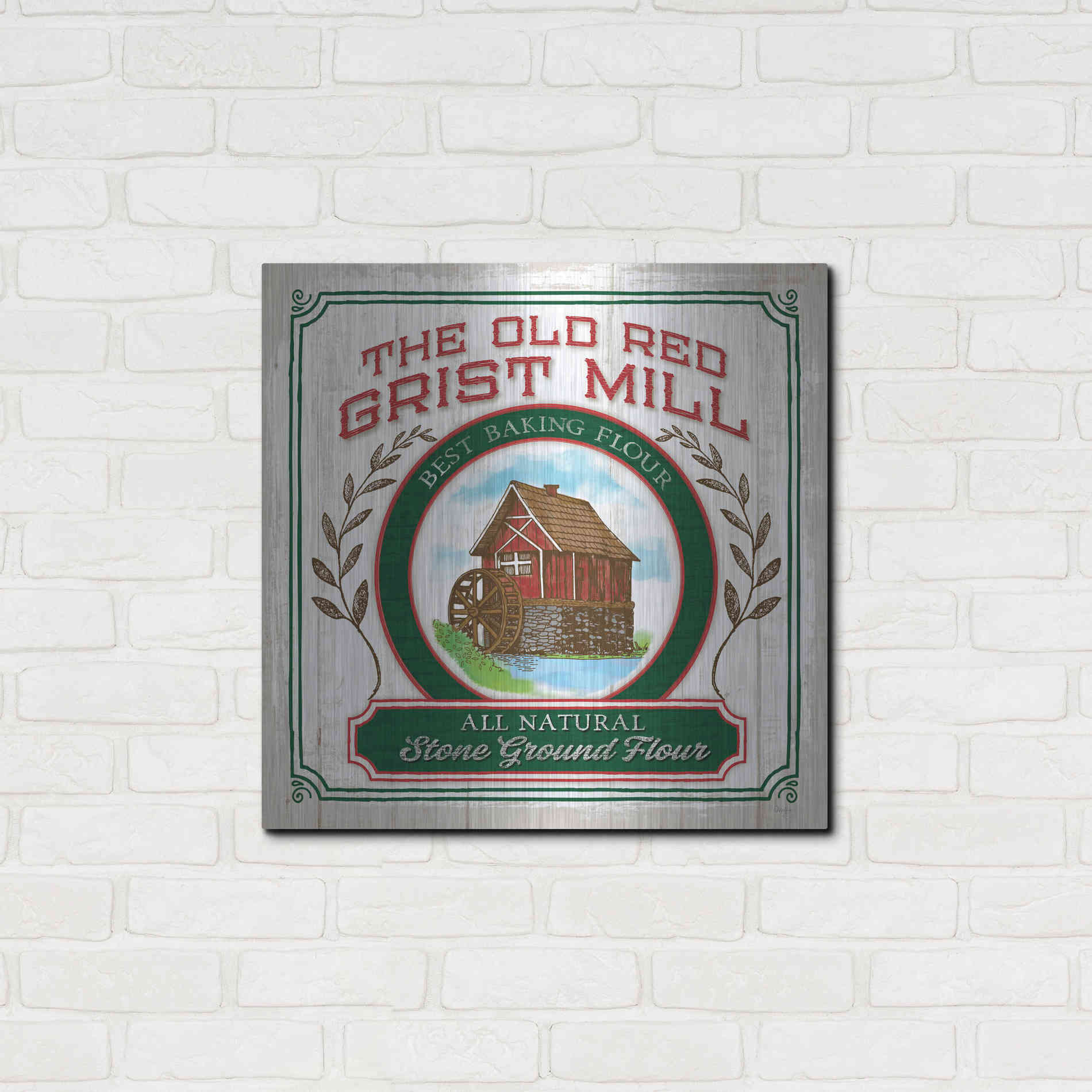Luxe Metal Art 'Grist Mill Flour' by Mollie B, Metal Wall Art,24x24
