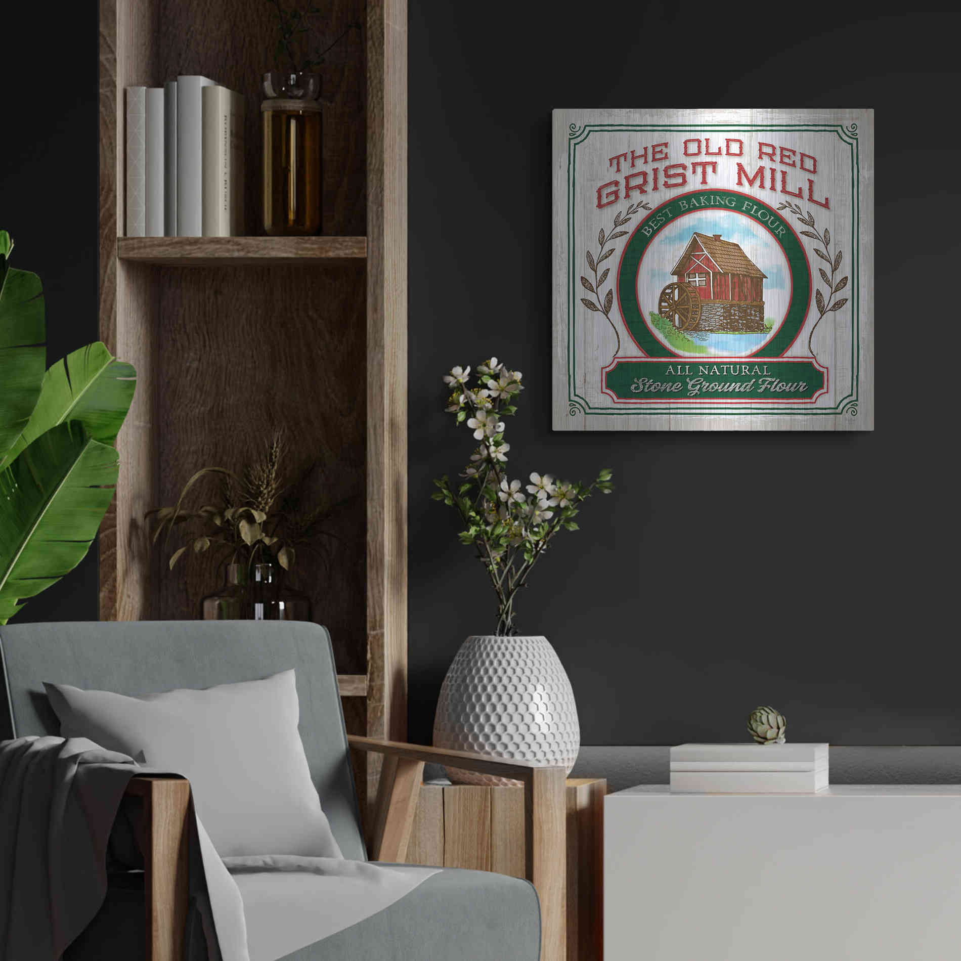 Luxe Metal Art 'Grist Mill Flour' by Mollie B, Metal Wall Art,24x24