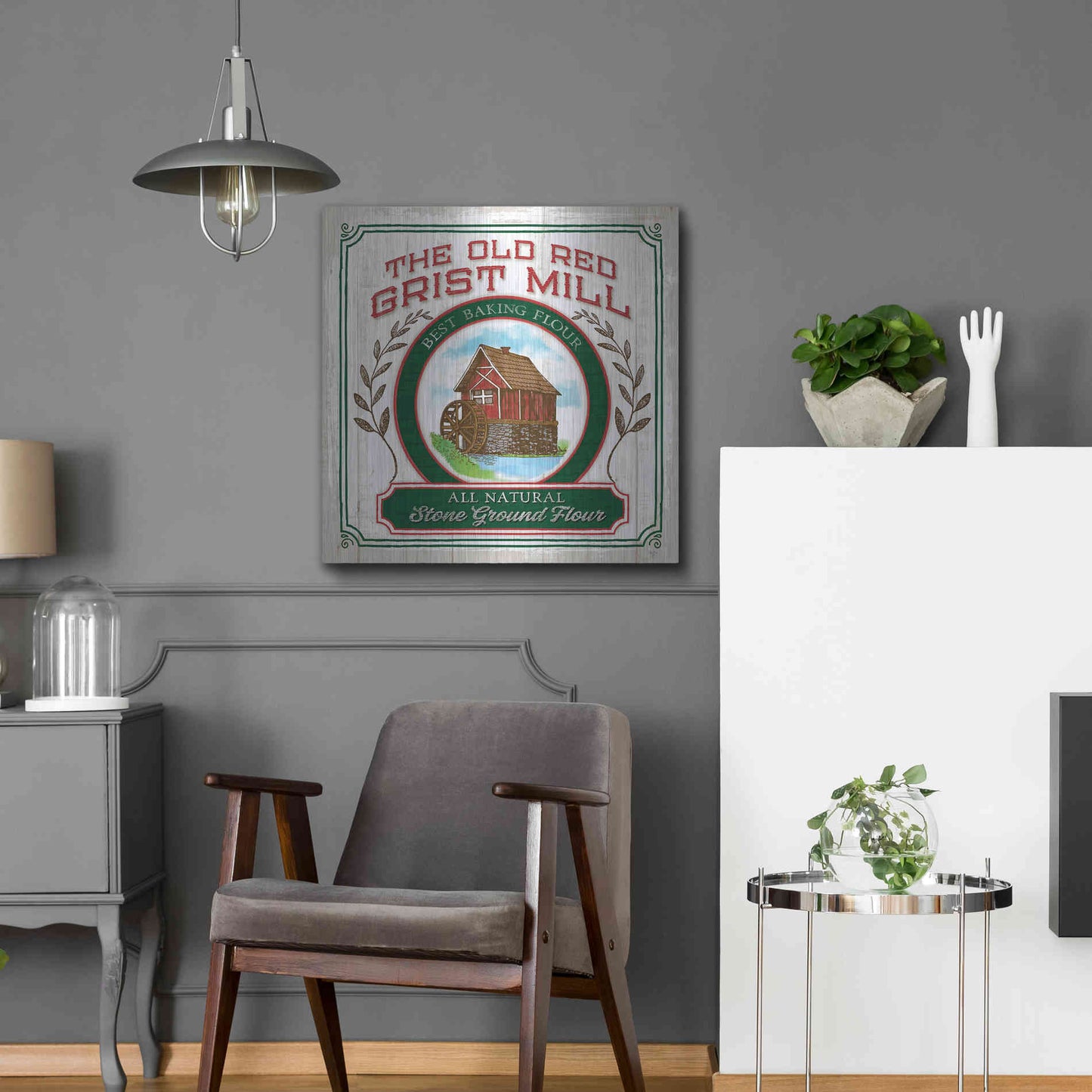 Luxe Metal Art 'Grist Mill Flour' by Mollie B, Metal Wall Art,24x24