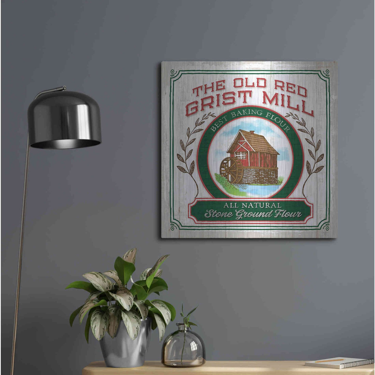Luxe Metal Art 'Grist Mill Flour' by Mollie B, Metal Wall Art,24x24