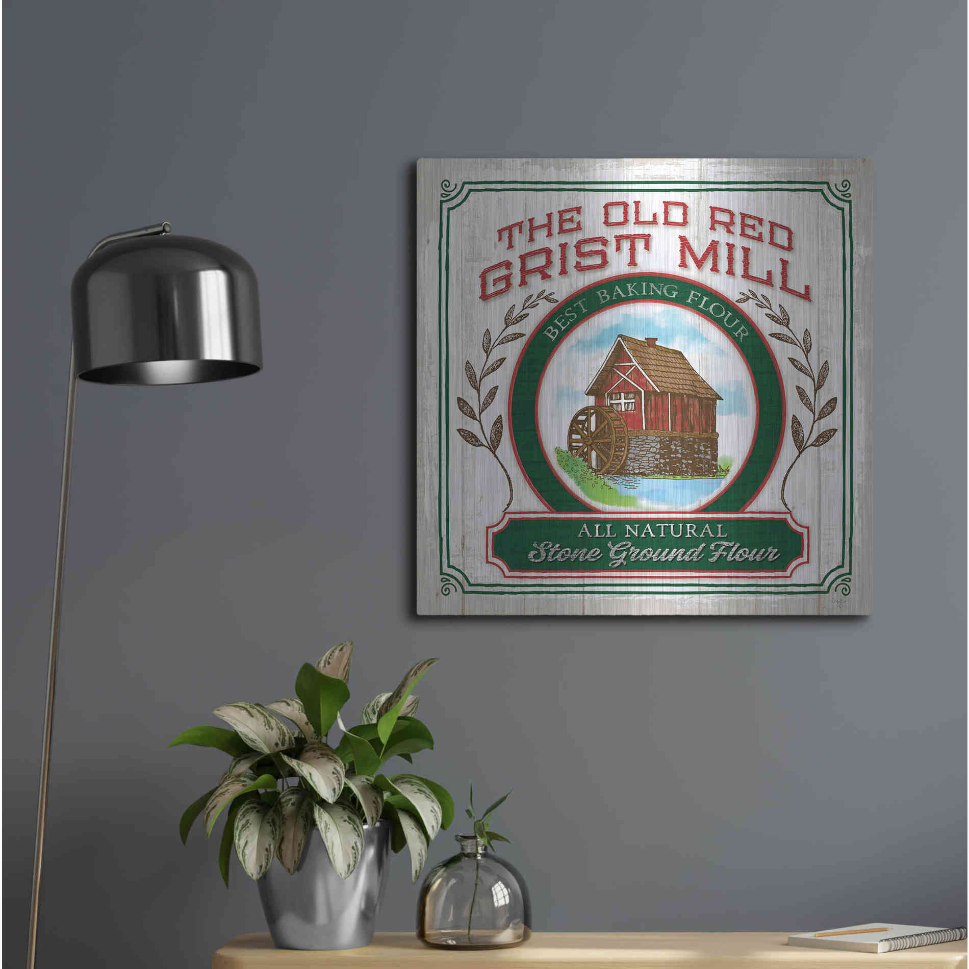 Luxe Metal Art 'Grist Mill Flour' by Mollie B, Metal Wall Art,24x24