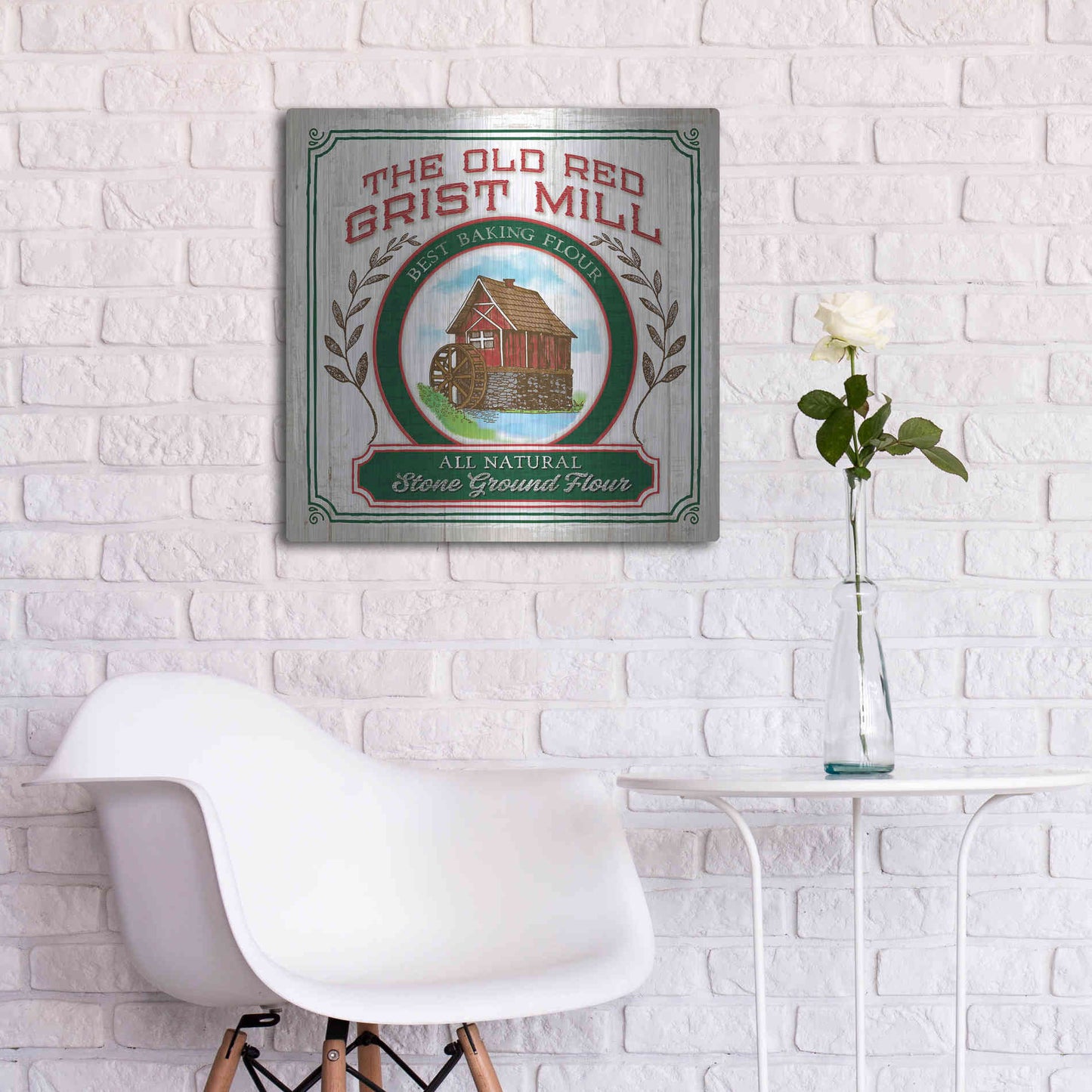 Luxe Metal Art 'Grist Mill Flour' by Mollie B, Metal Wall Art,24x24