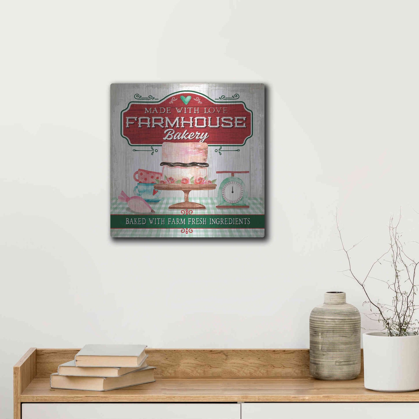 Luxe Metal Art 'Made With Love Bakery' by Mollie B, Metal Wall Art,12x12