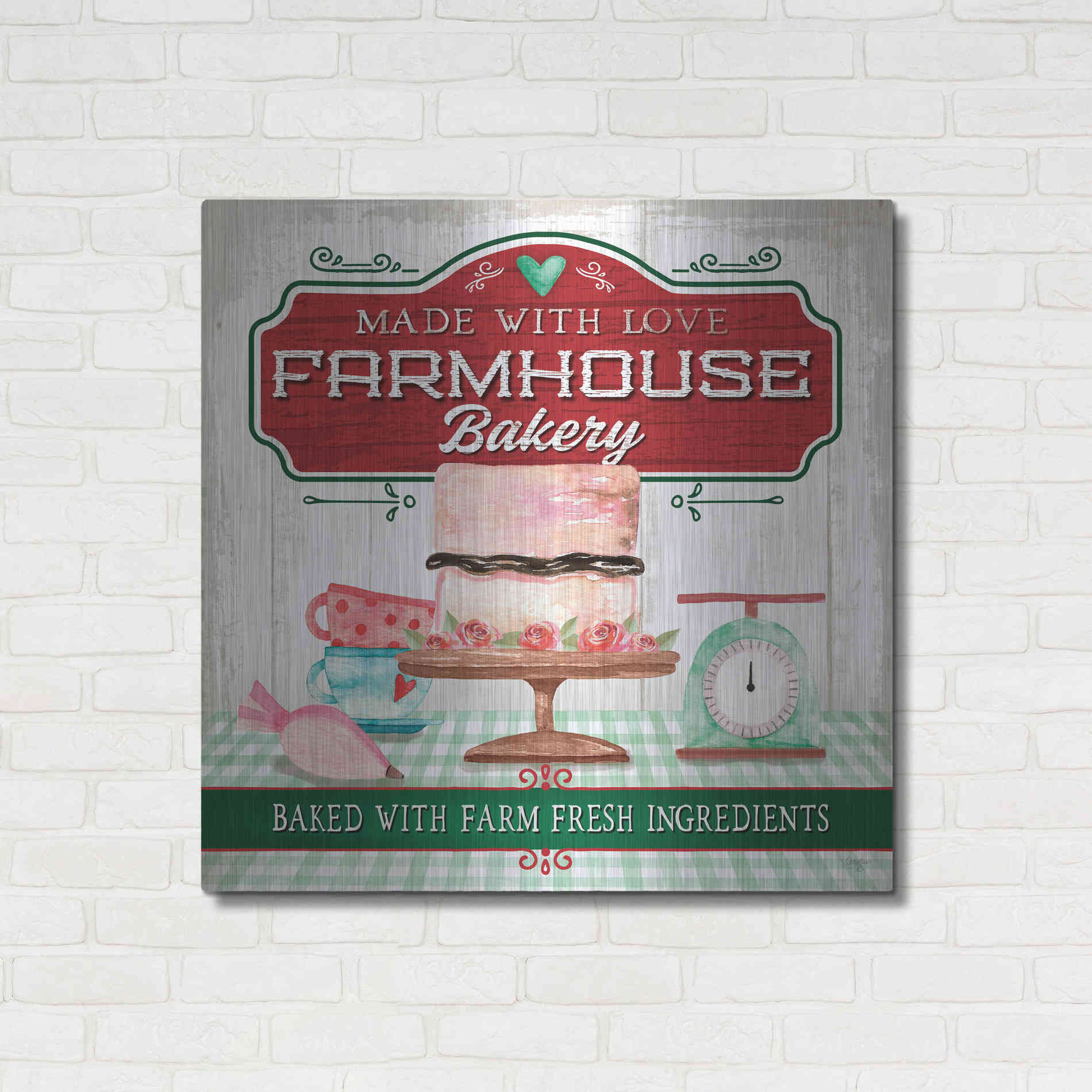 Luxe Metal Art 'Made With Love Bakery' by Mollie B, Metal Wall Art,36x36