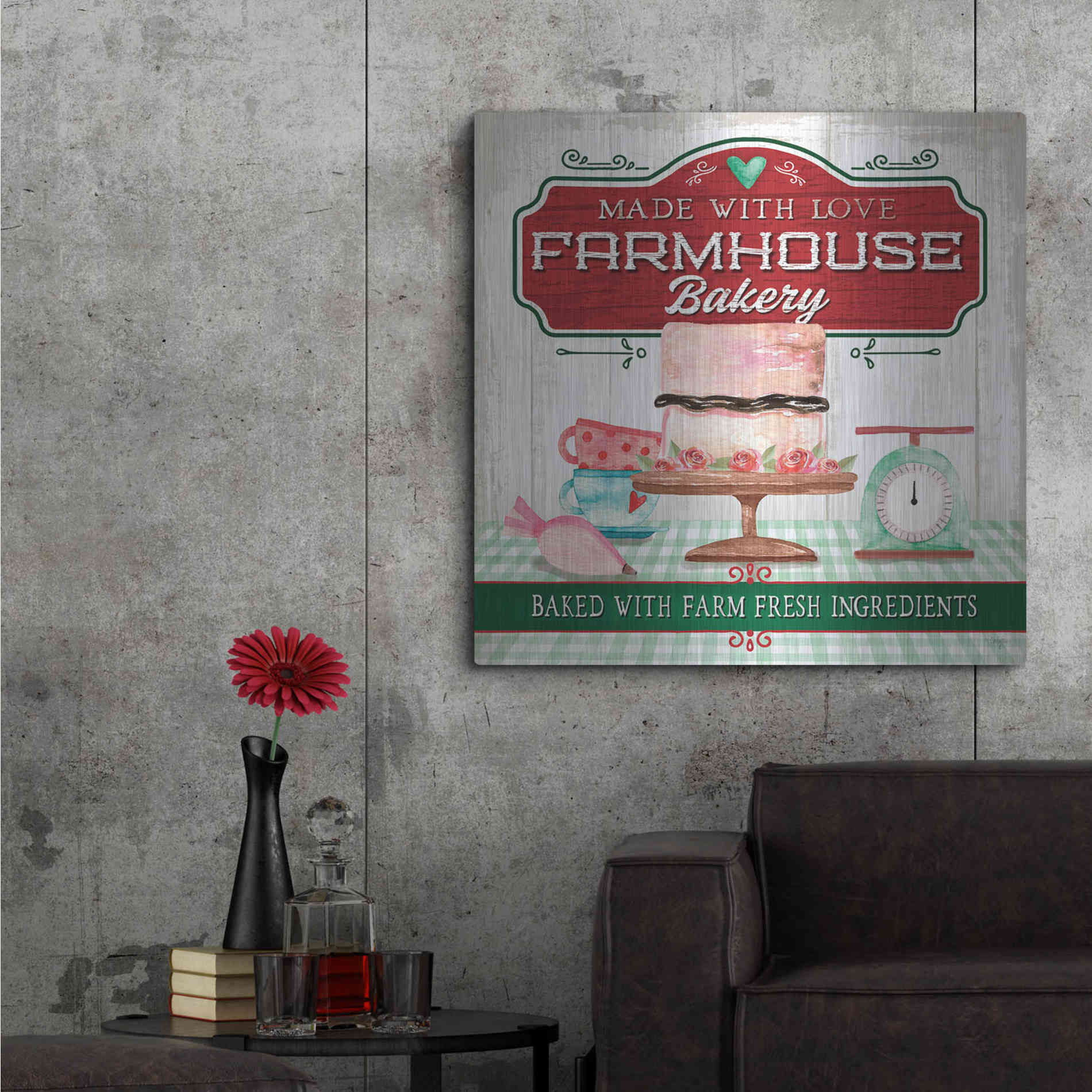 Luxe Metal Art 'Made With Love Bakery' by Mollie B, Metal Wall Art,36x36