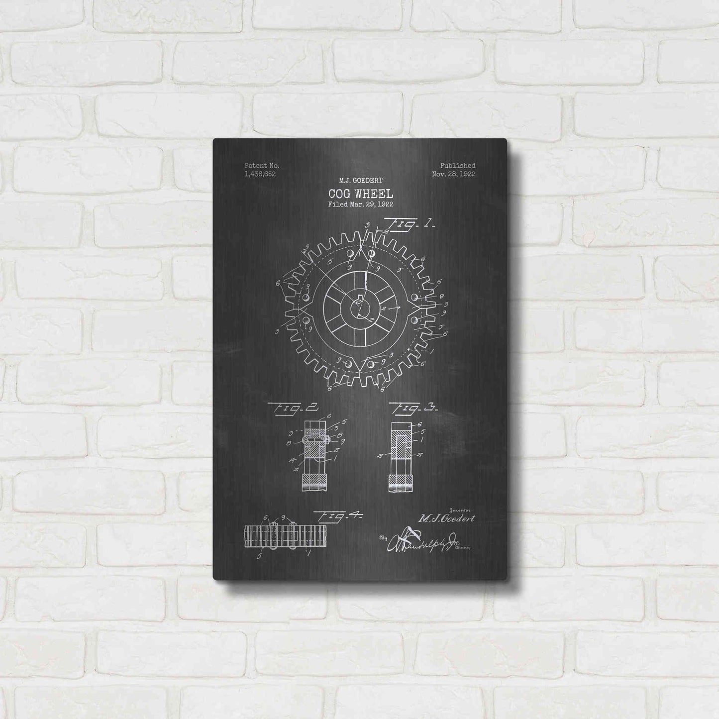Luxe Metal Art 'Cog Wheel Blueprint Patent Chalkboard' Metal Wall Art,16x24