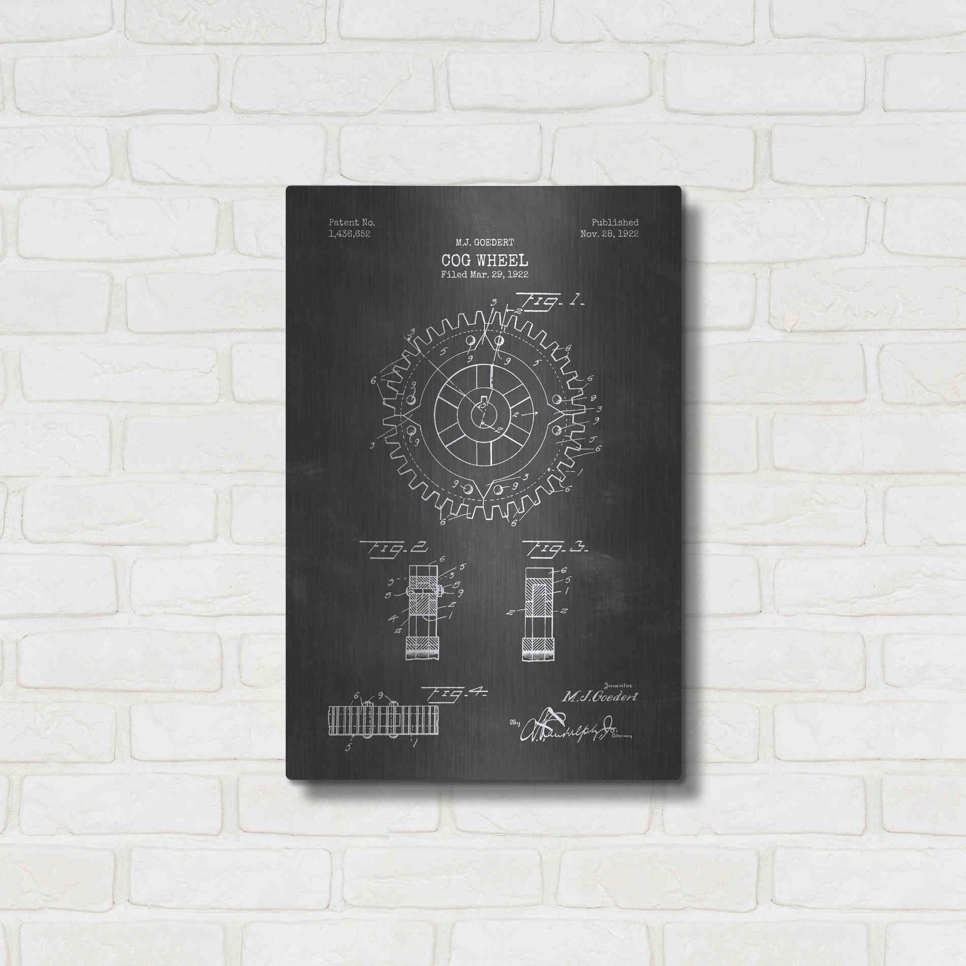 Luxe Metal Art 'Cog Wheel Blueprint Patent Chalkboard' Metal Wall Art,16x24