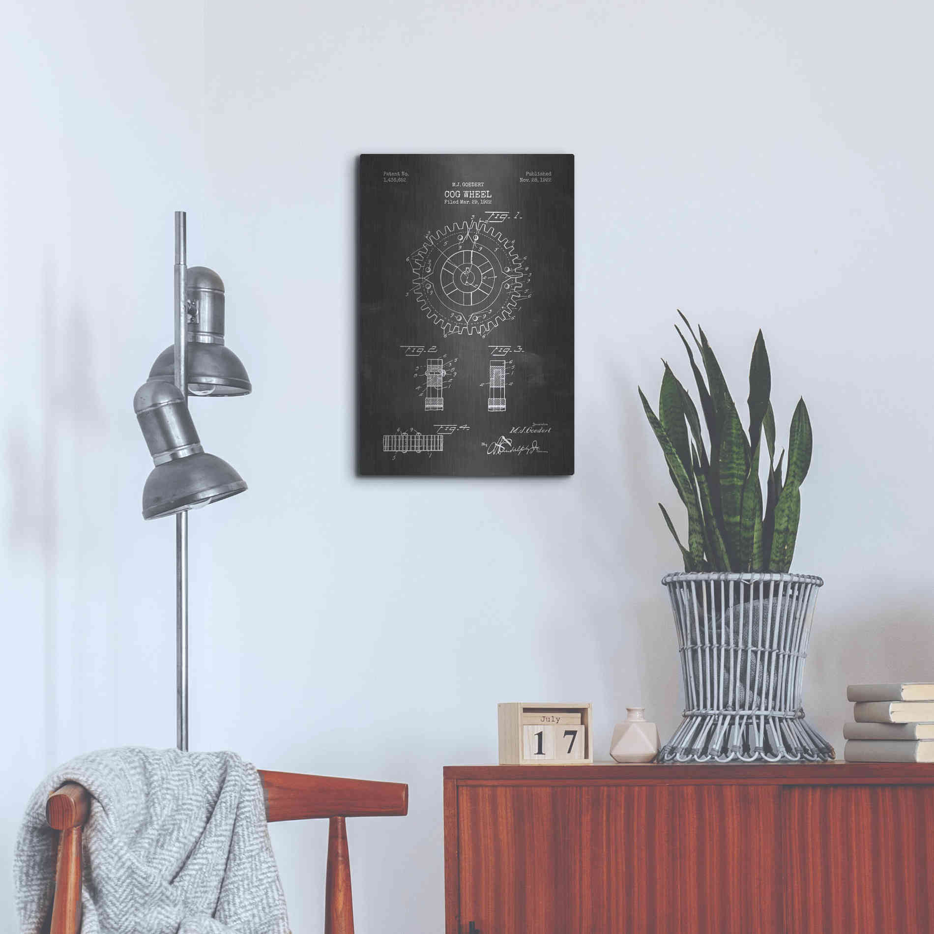 Luxe Metal Art 'Cog Wheel Blueprint Patent Chalkboard' Metal Wall Art,16x24