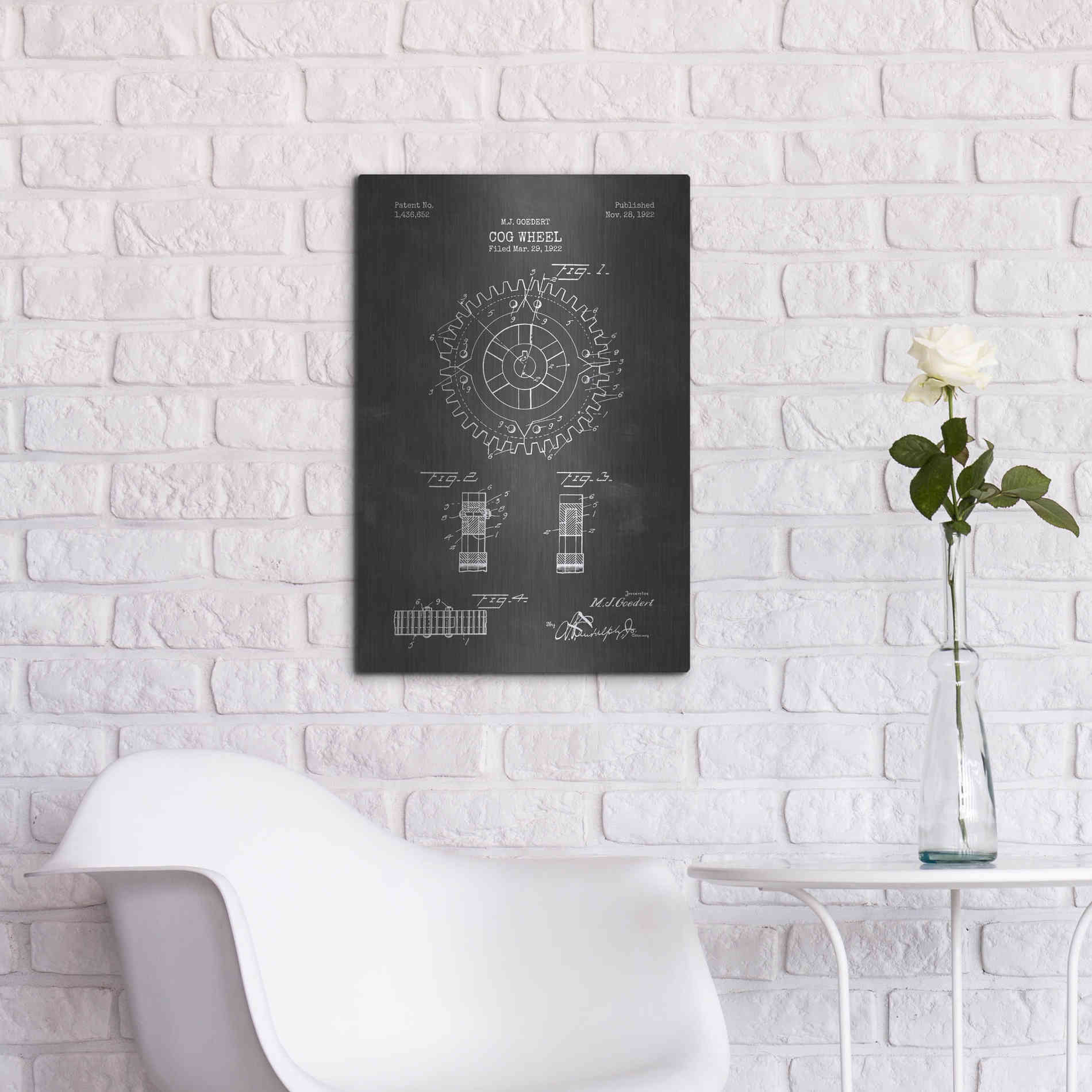 Luxe Metal Art 'Cog Wheel Blueprint Patent Chalkboard' Metal Wall Art,16x24