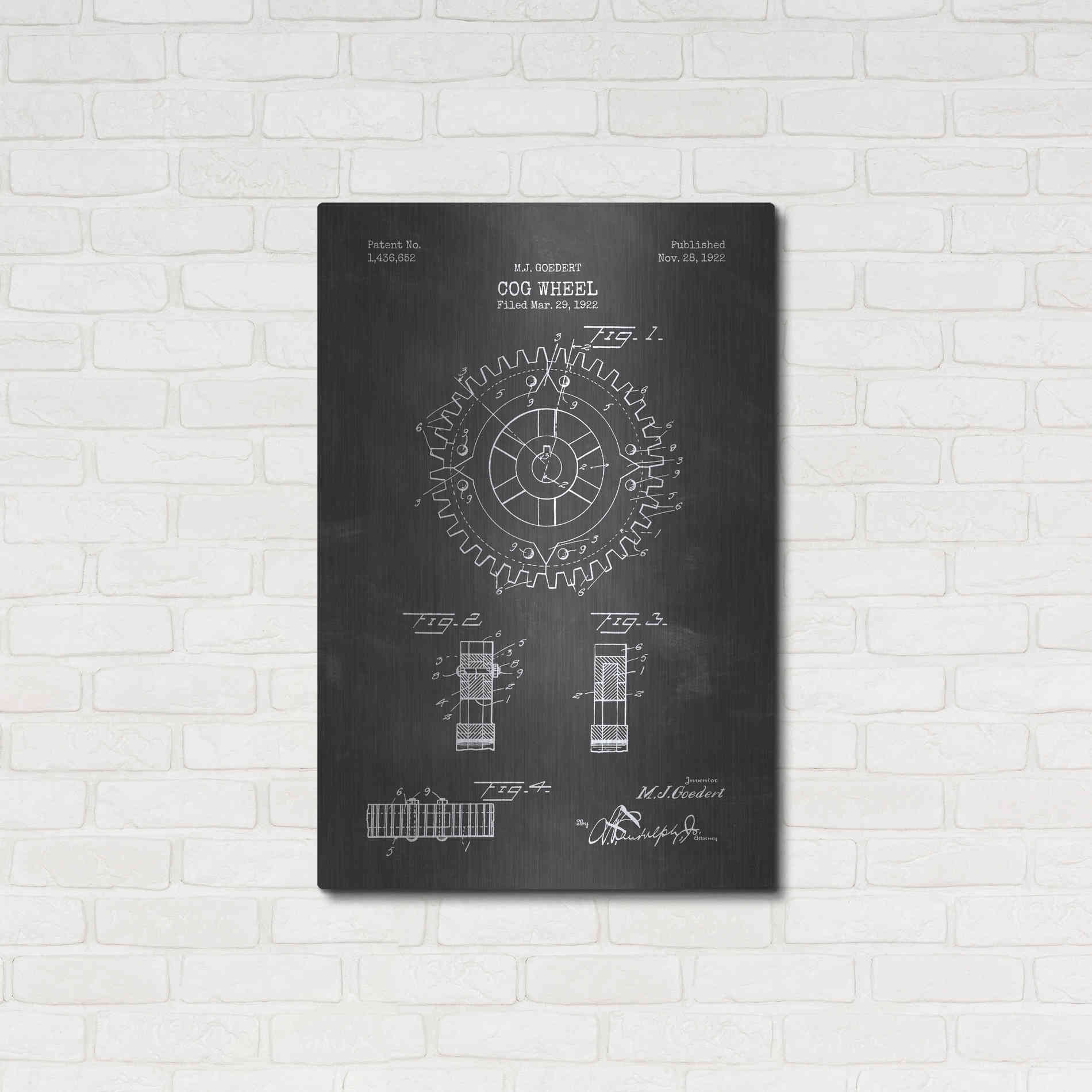 Luxe Metal Art 'Cog Wheel Blueprint Patent Chalkboard' Metal Wall Art,24x36