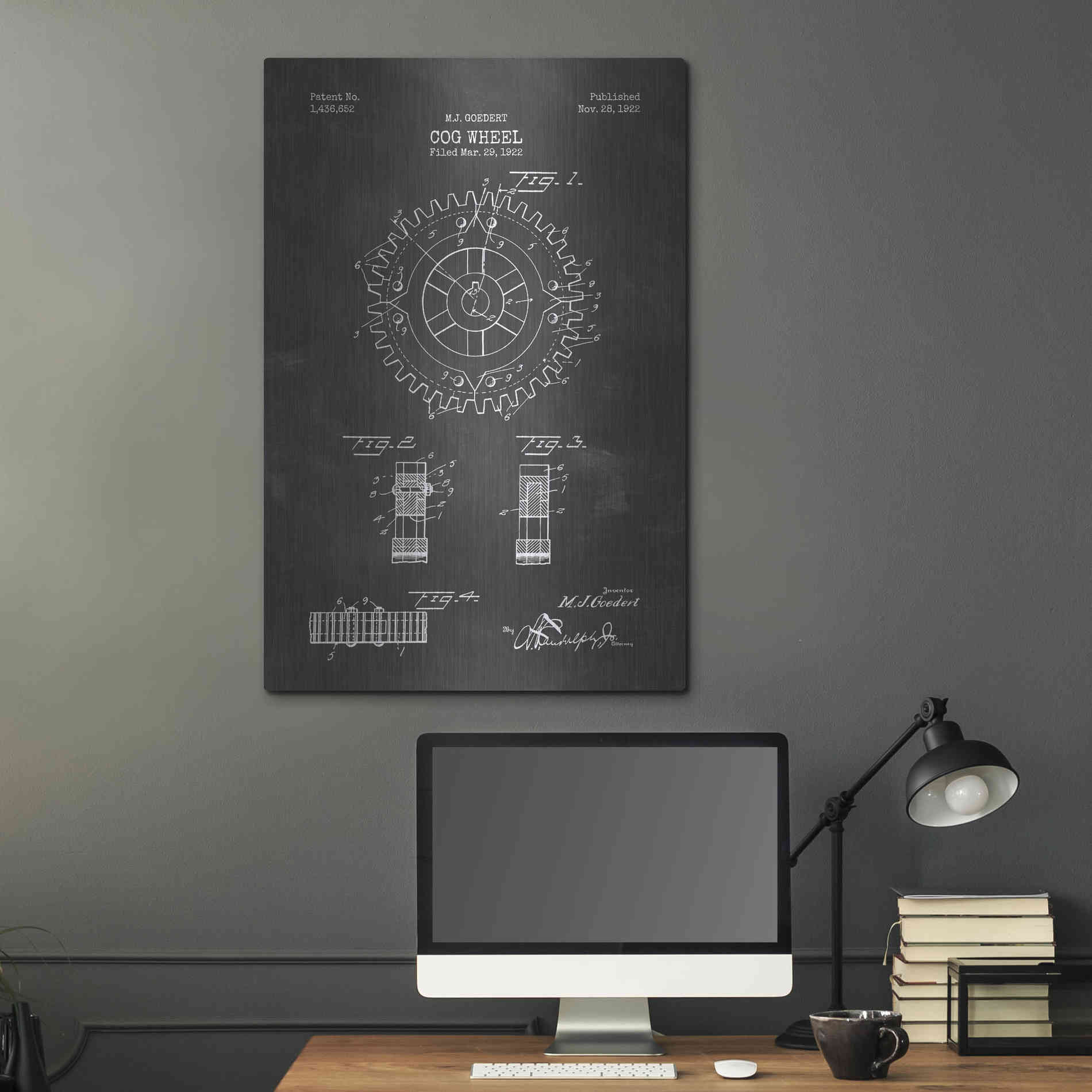 Luxe Metal Art 'Cog Wheel Blueprint Patent Chalkboard' Metal Wall Art,24x36