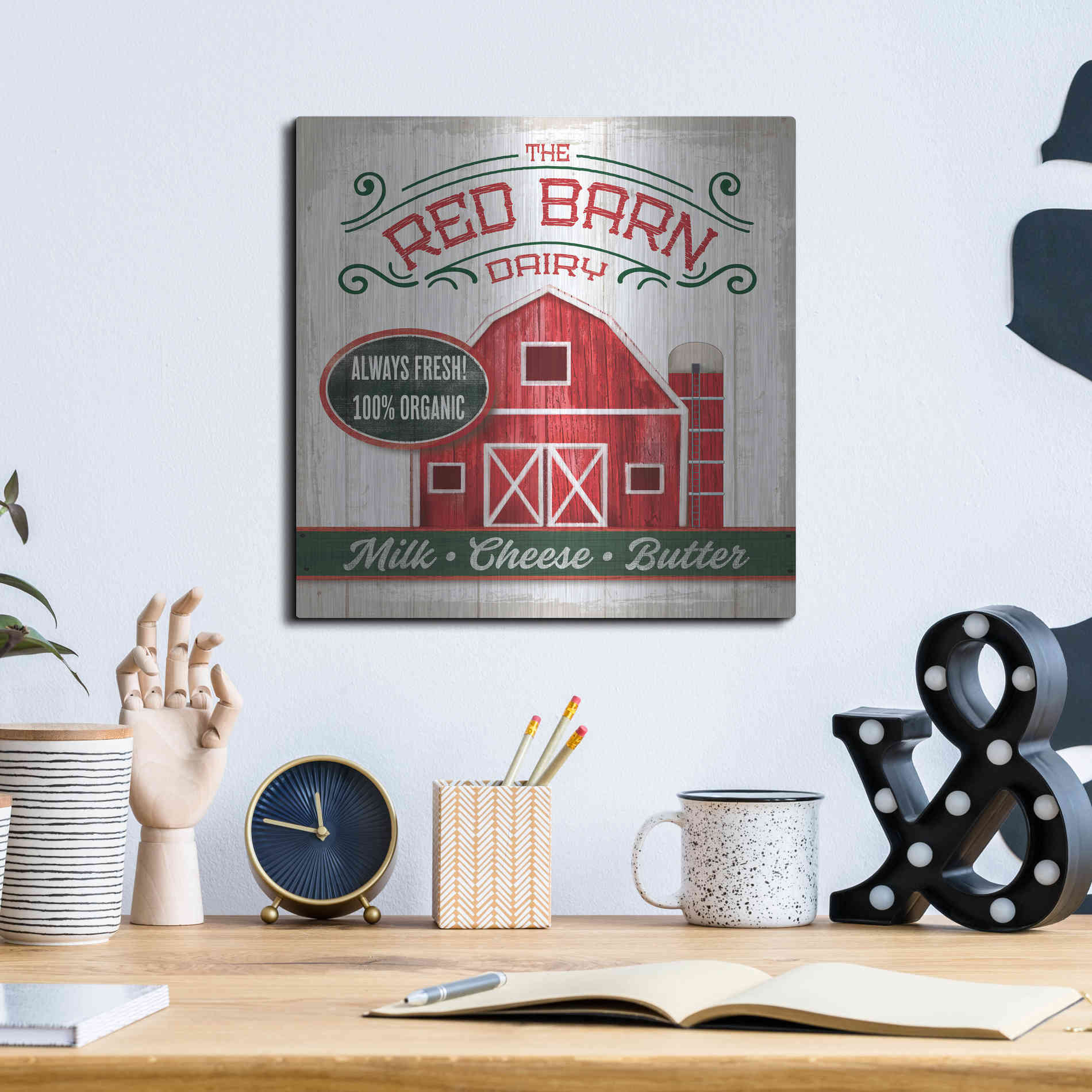 Luxe Metal Art 'The Red Barn' by Mollie B, Metal Wall Art,12x12