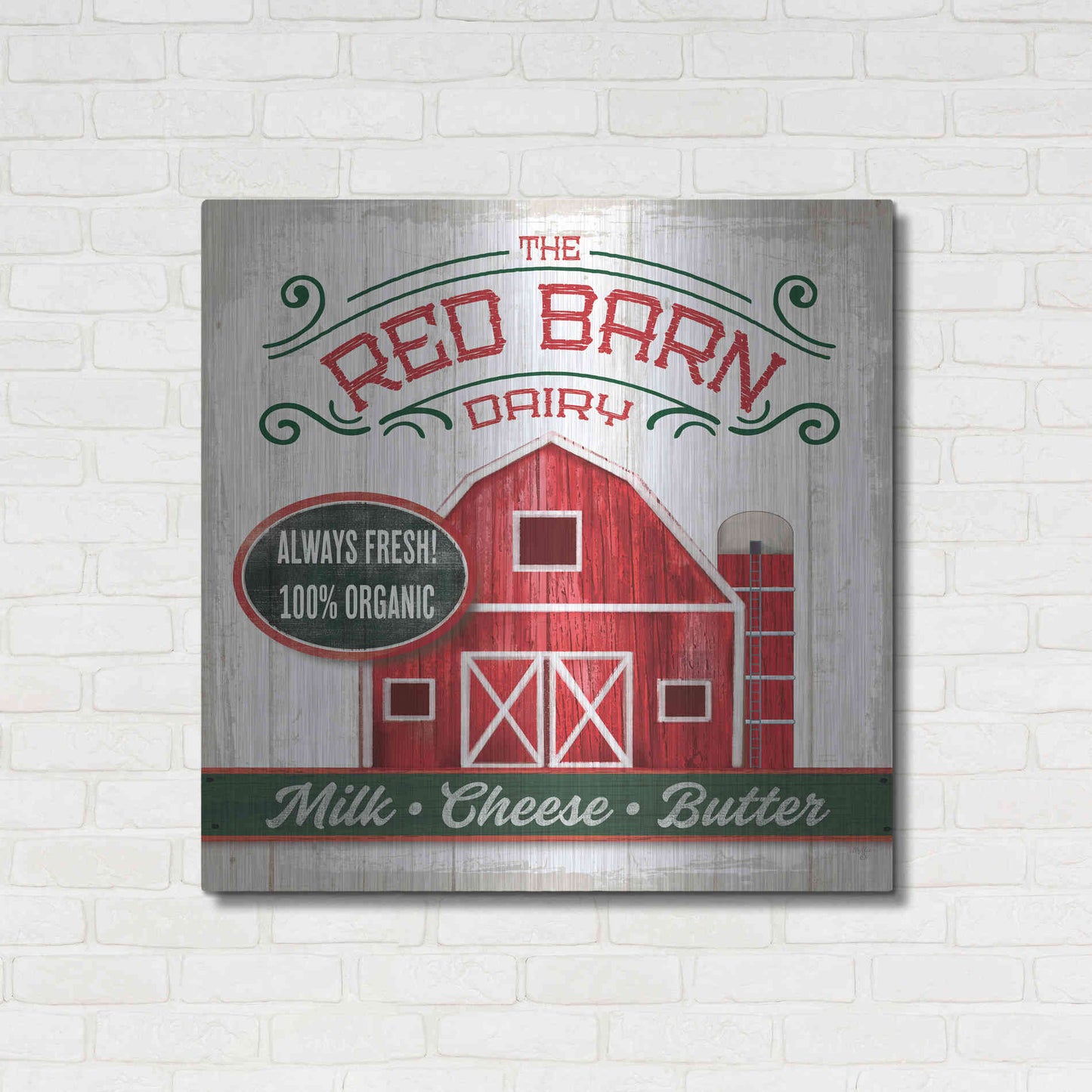 Luxe Metal Art 'The Red Barn' by Mollie B, Metal Wall Art,36x36