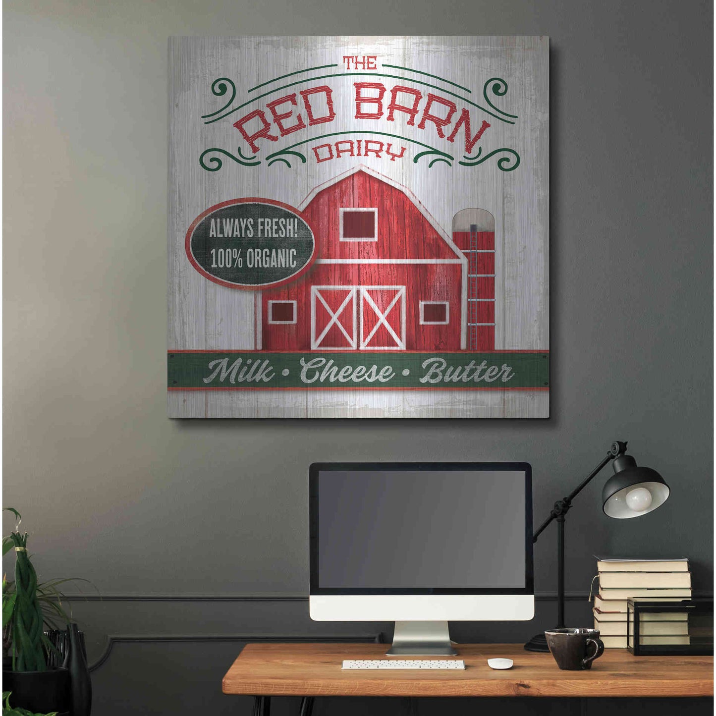 Luxe Metal Art 'The Red Barn' by Mollie B, Metal Wall Art,36x36