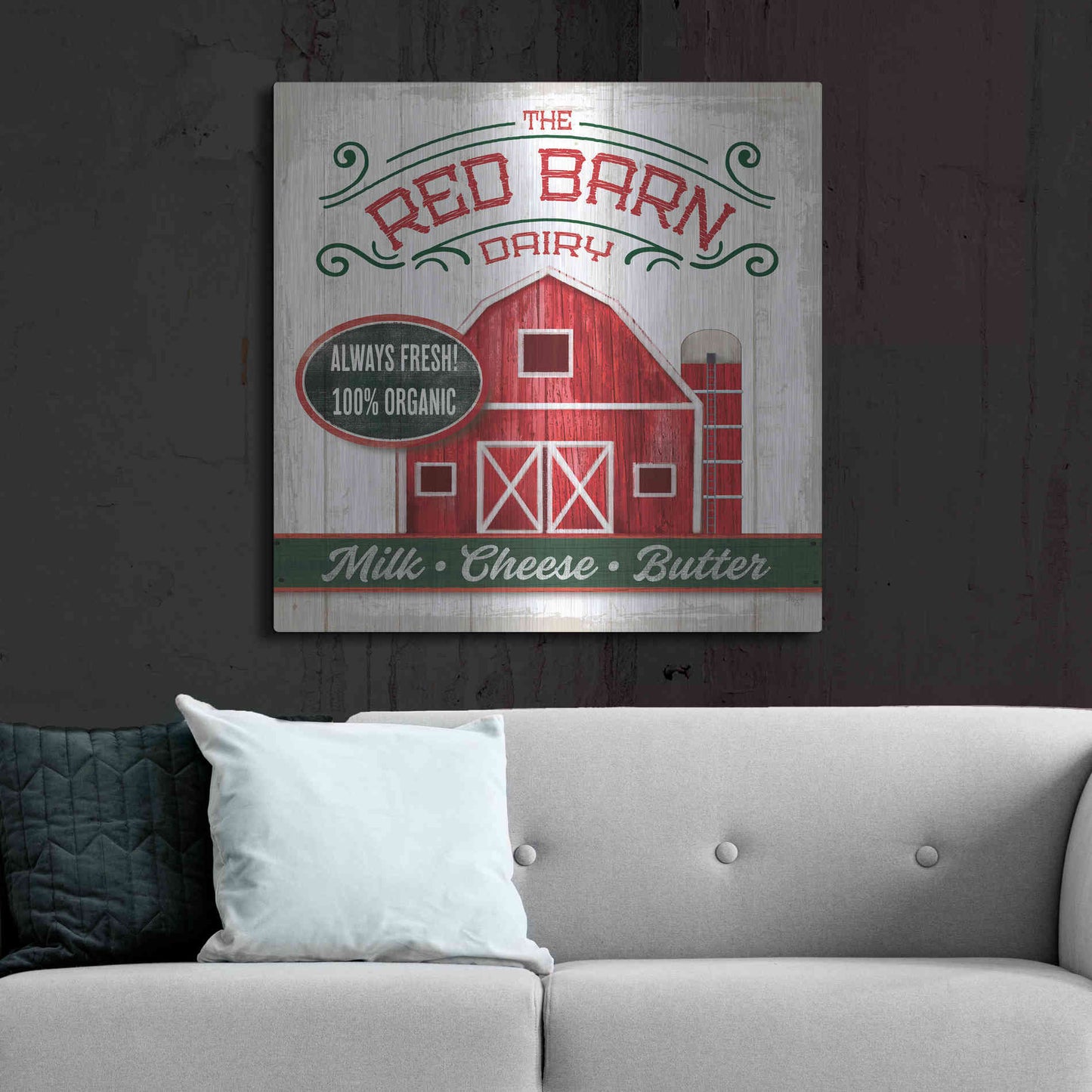 Luxe Metal Art 'The Red Barn' by Mollie B, Metal Wall Art,36x36