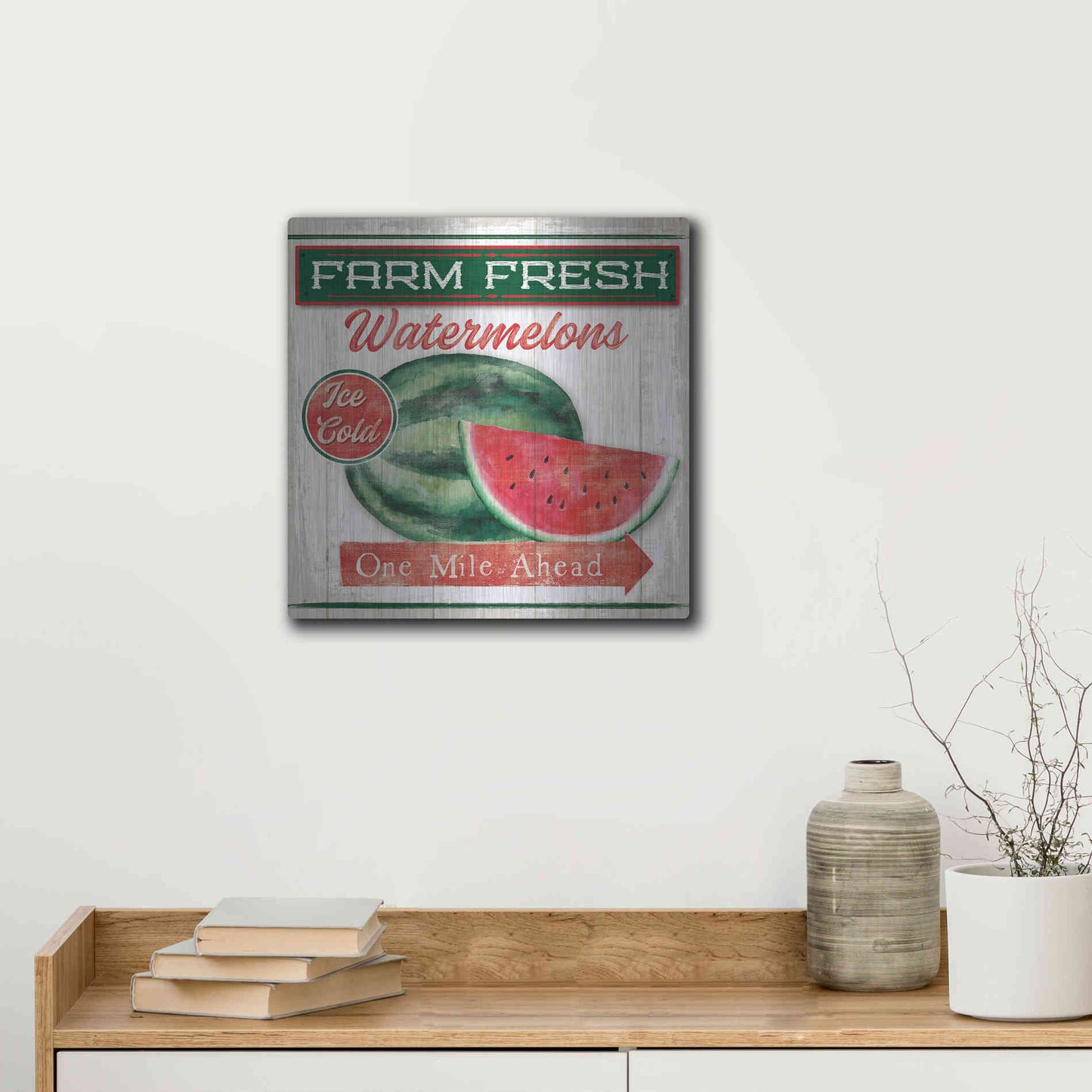 Luxe Metal Art 'Watermelon Farm' by Mollie B, Metal Wall Art,12x12