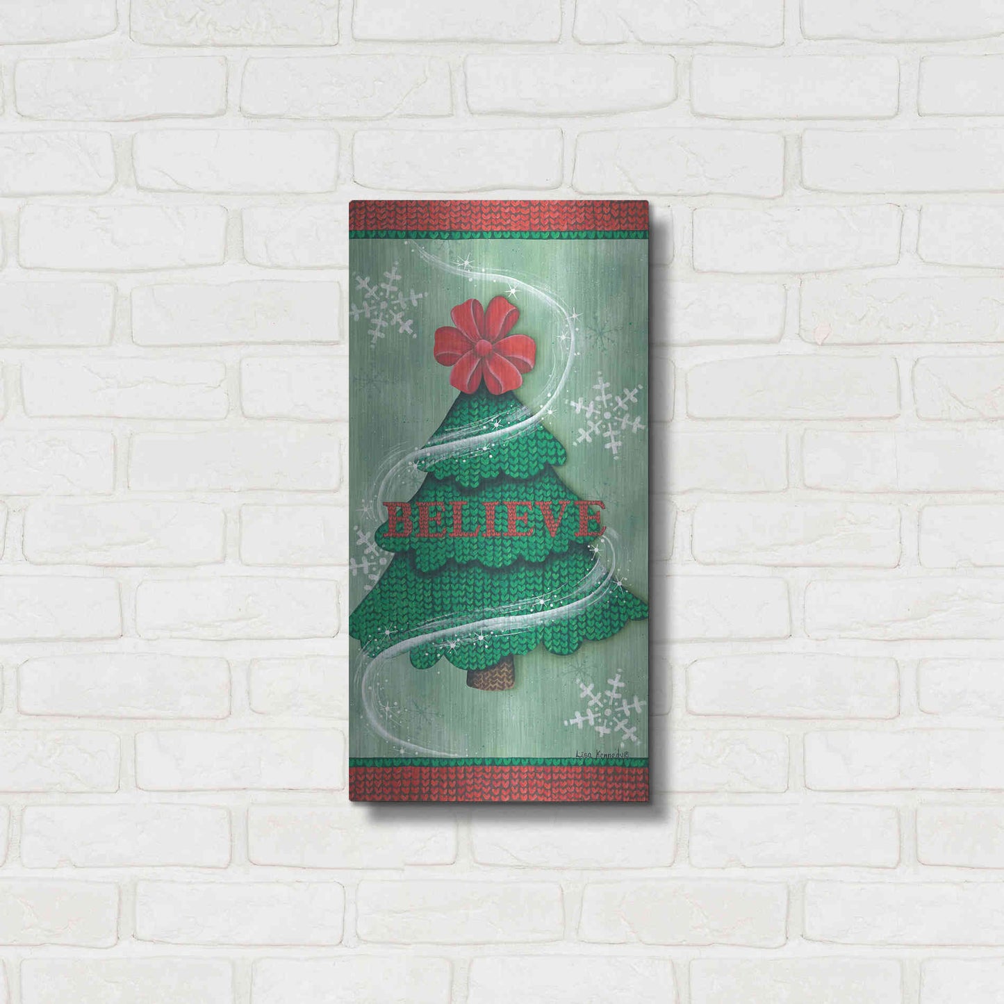 Luxe Metal Art 'Believe Stitch Tree' by Lisa Kennedy, Metal Wall Art,12x24