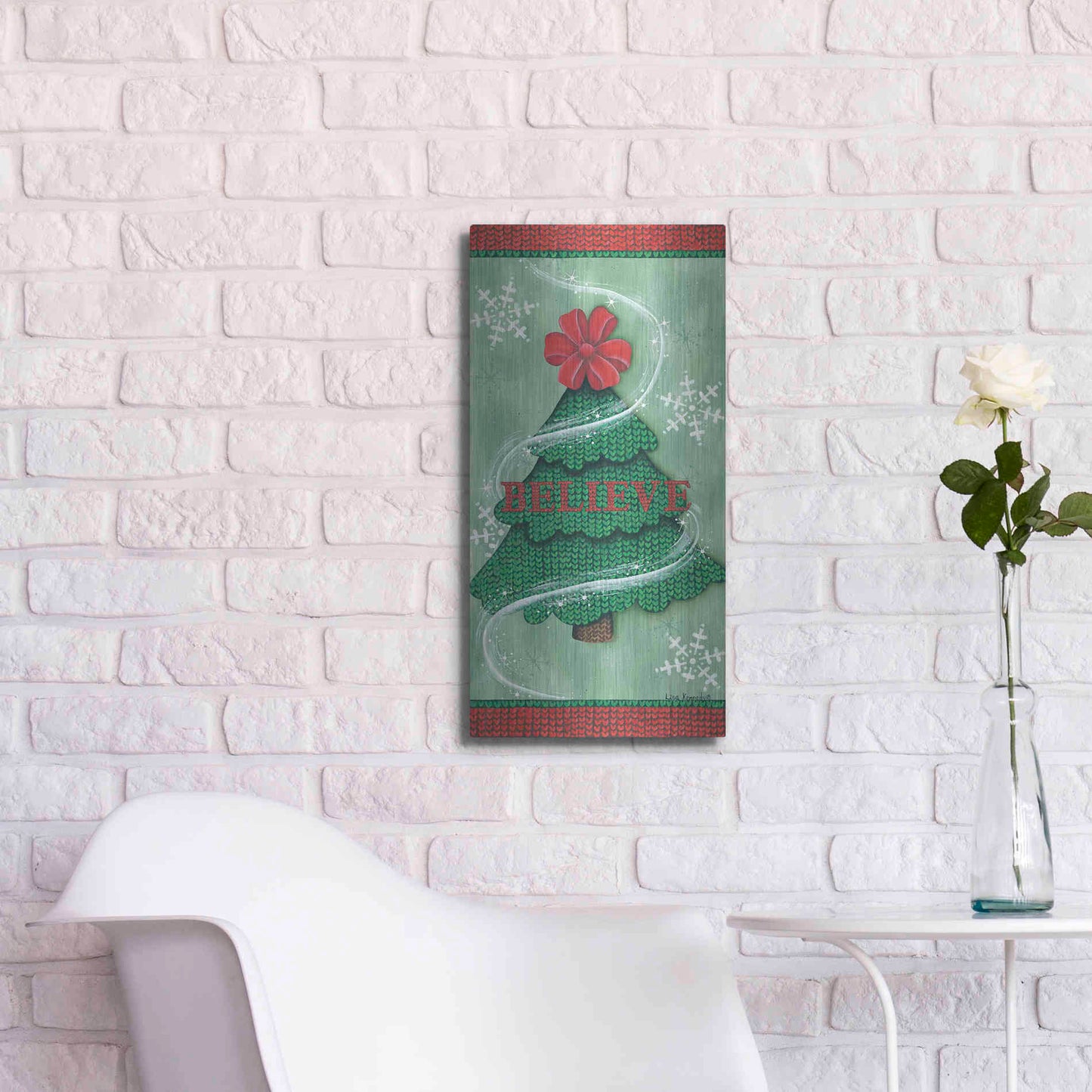 Luxe Metal Art 'Believe Stitch Tree' by Lisa Kennedy, Metal Wall Art,12x24