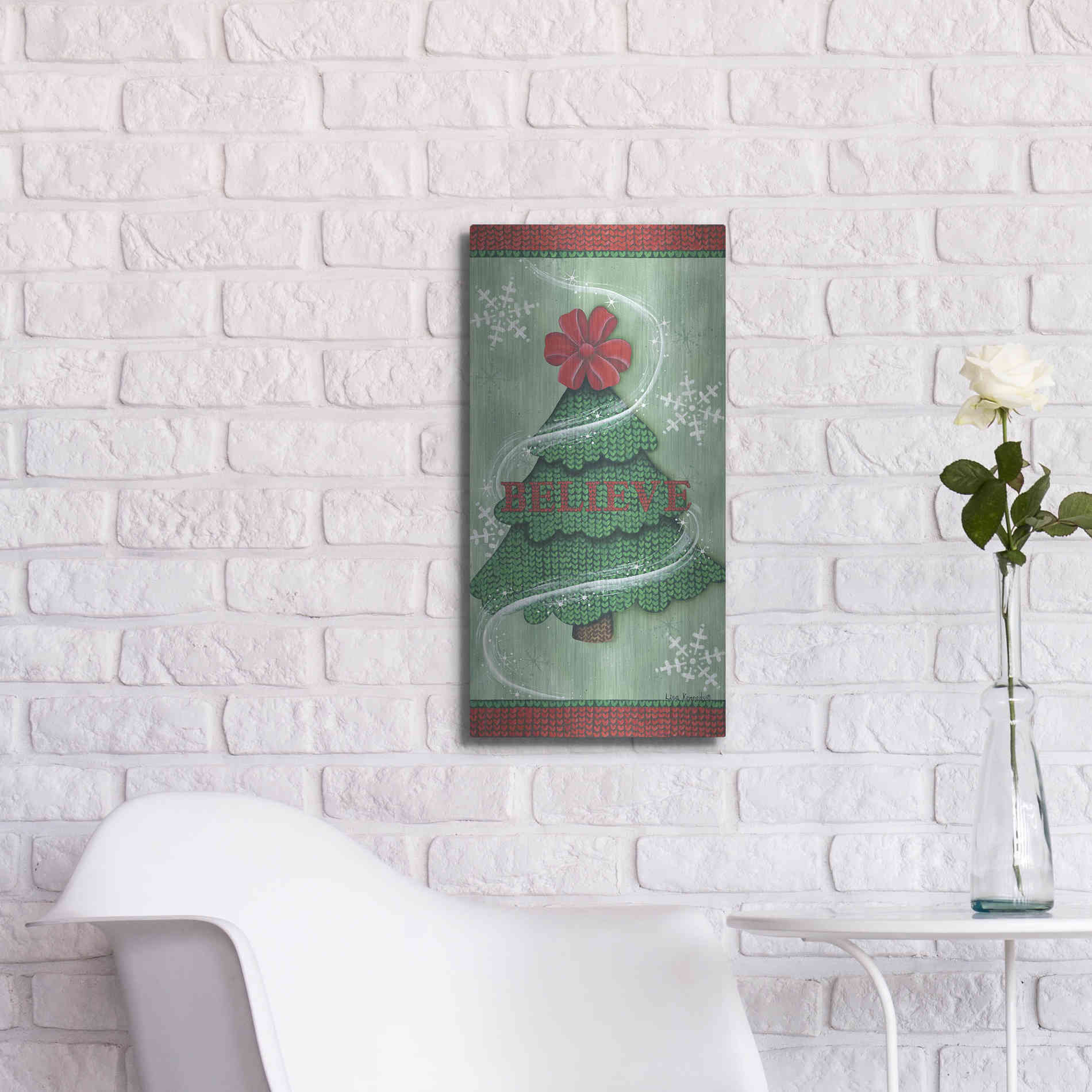 Luxe Metal Art 'Believe Stitch Tree' by Lisa Kennedy, Metal Wall Art,12x24