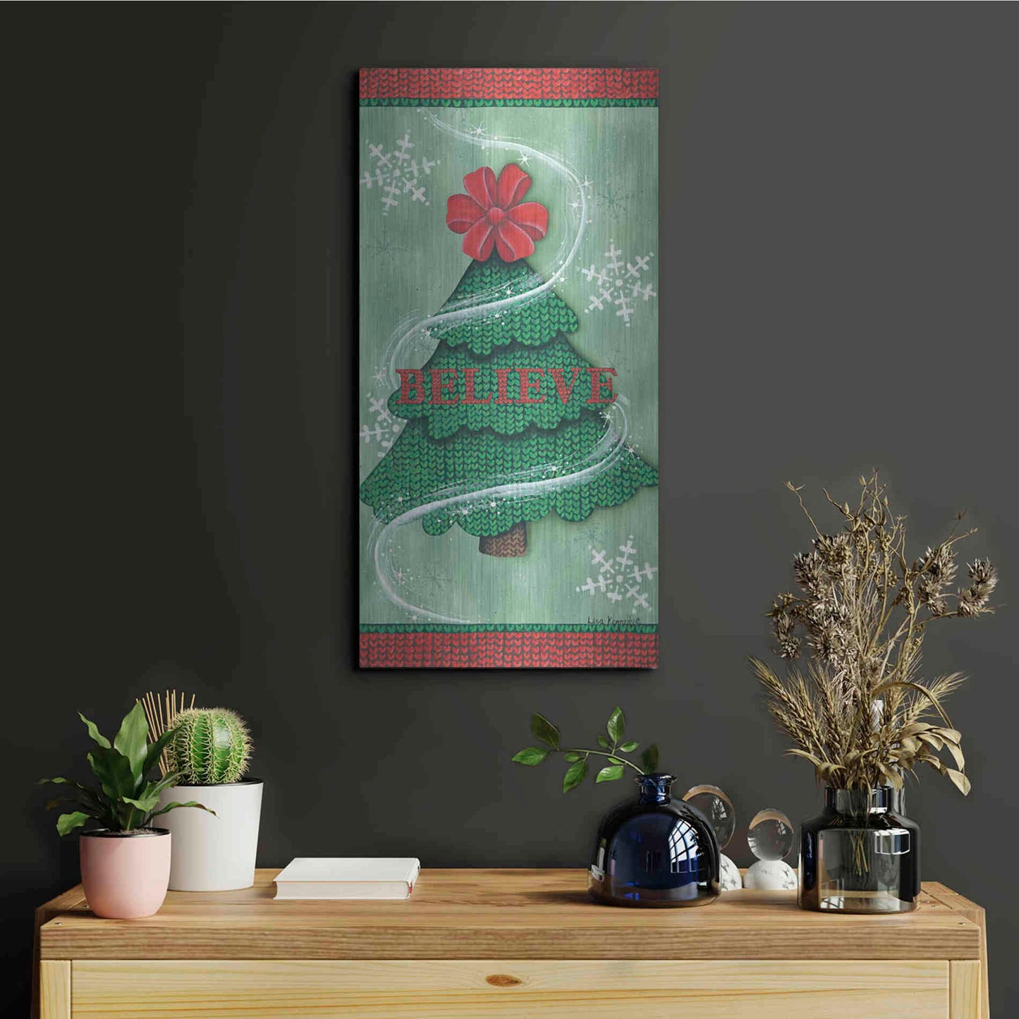 Luxe Metal Art 'Believe Stitch Tree' by Lisa Kennedy, Metal Wall Art,12x24