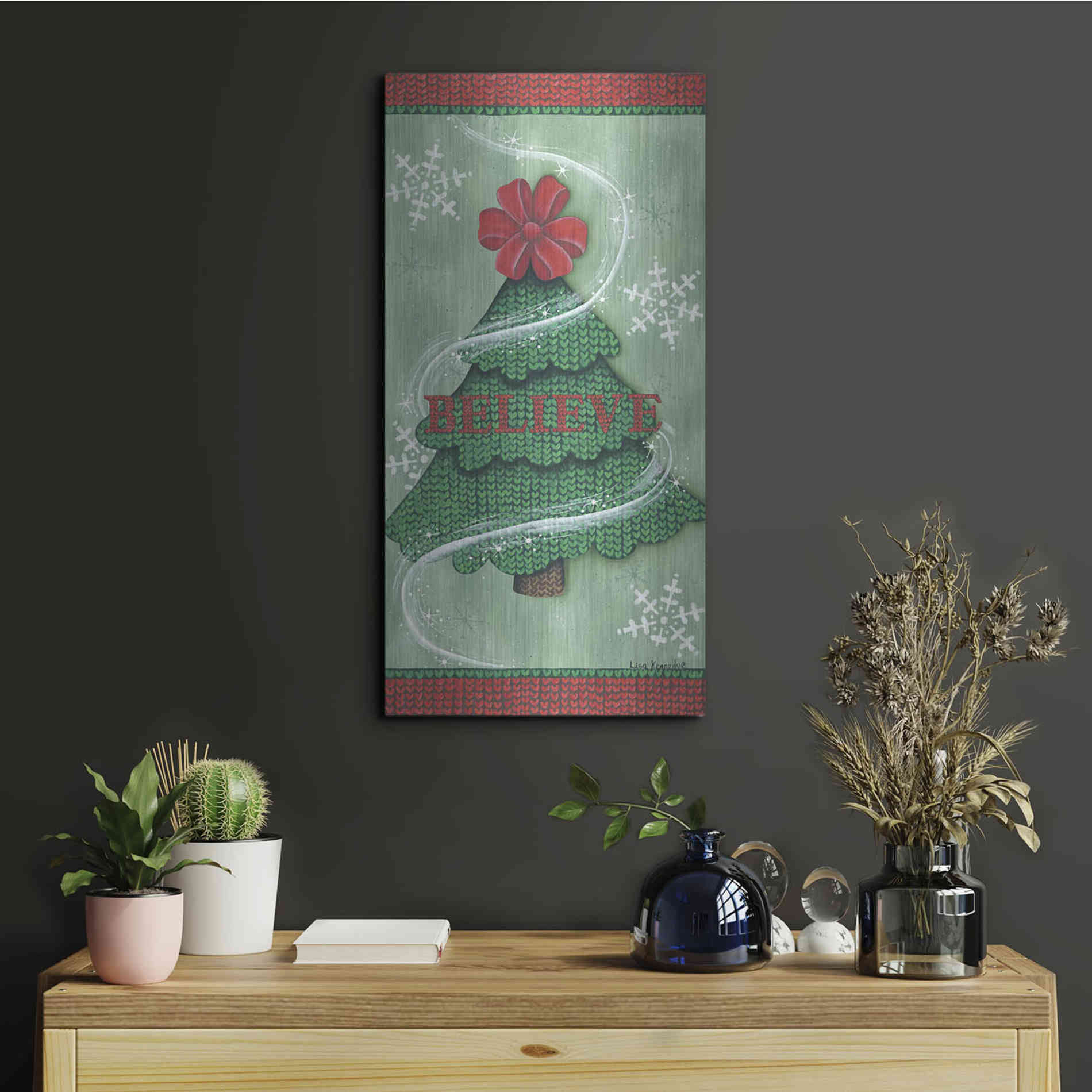 Luxe Metal Art 'Believe Stitch Tree' by Lisa Kennedy, Metal Wall Art,12x24