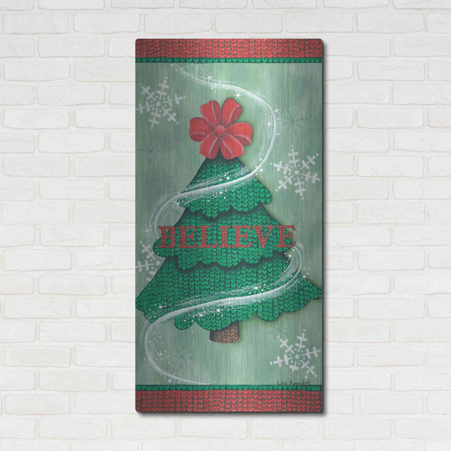 Luxe Metal Art 'Believe Stitch Tree' by Lisa Kennedy, Metal Wall Art,24x48