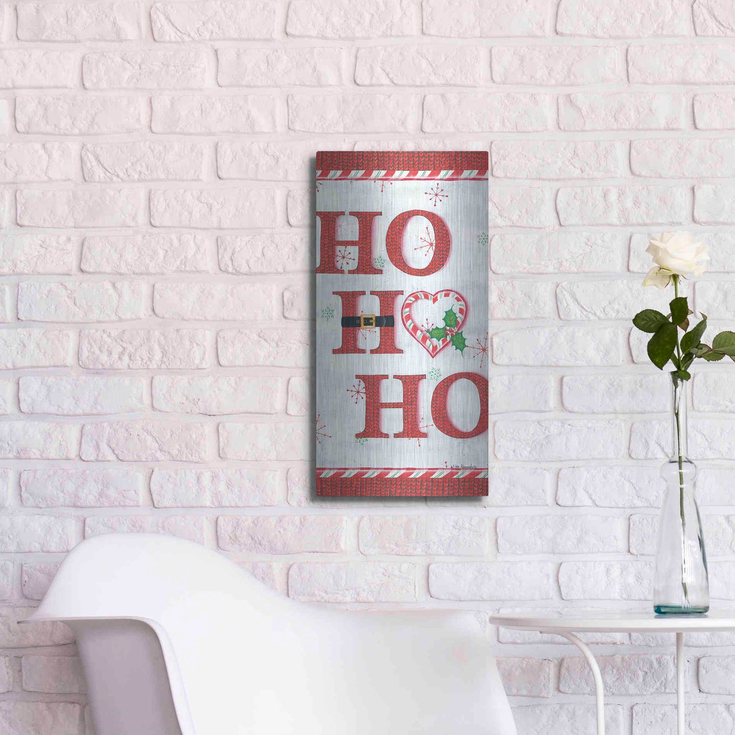 Luxe Metal Art 'Ho Ho Ho' by Lisa Kennedy, Metal Wall Art,12x24