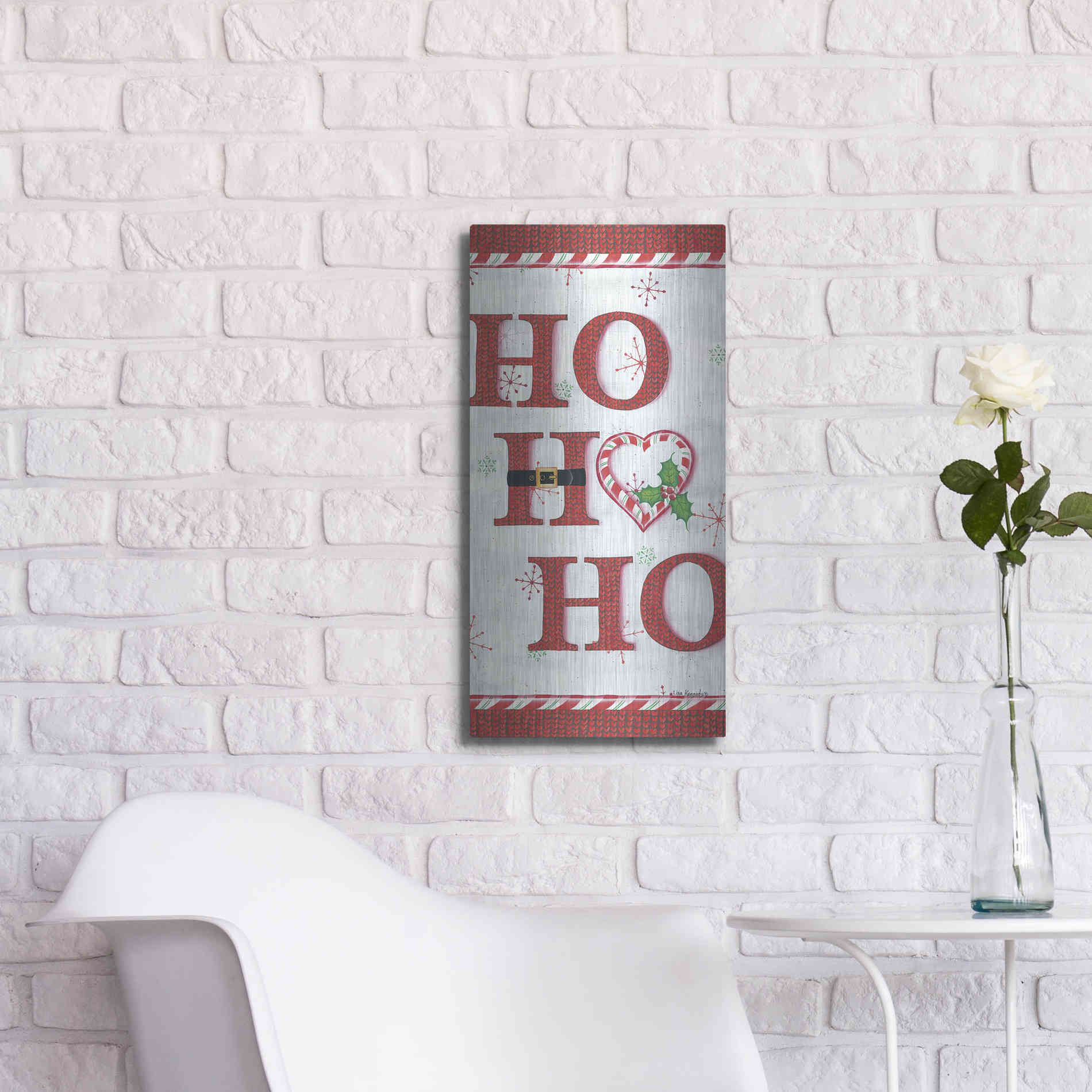 Luxe Metal Art 'Ho Ho Ho' by Lisa Kennedy, Metal Wall Art,12x24