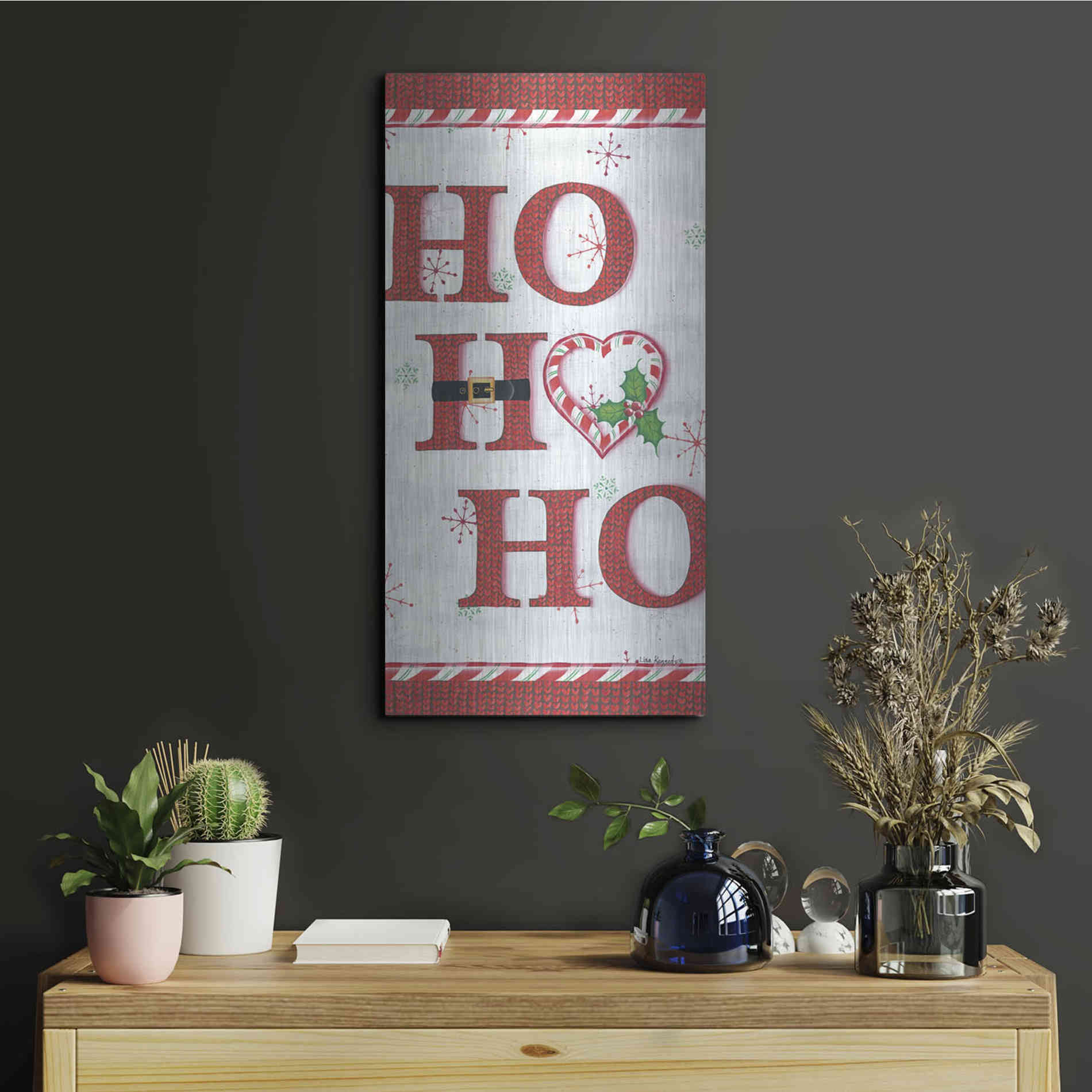 Luxe Metal Art 'Ho Ho Ho' by Lisa Kennedy, Metal Wall Art,12x24