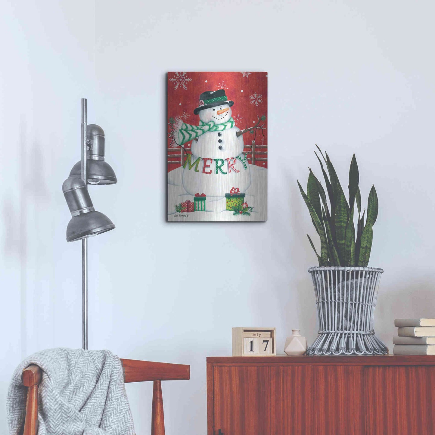 Luxe Metal Art 'Hope Snowman' by Lisa Kennedy, Metal Wall Art,16x24