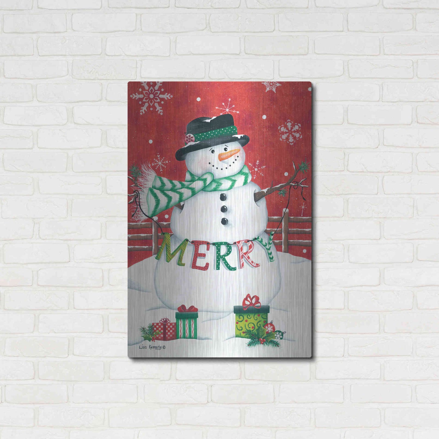 Luxe Metal Art 'Hope Snowman' by Lisa Kennedy, Metal Wall Art,24x36