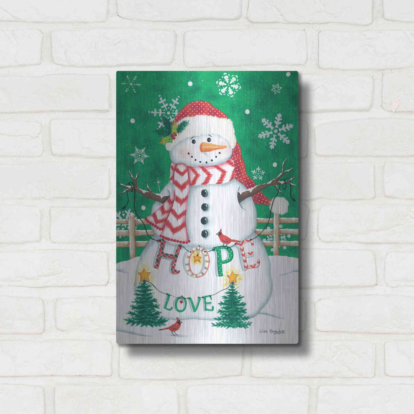 Luxe Metal Art 'Merry Snowman' by Lisa Kennedy, Metal Wall Art,12x16