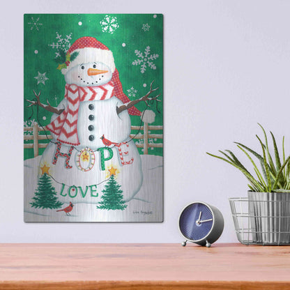 Luxe Metal Art 'Merry Snowman' by Lisa Kennedy, Metal Wall Art,12x16