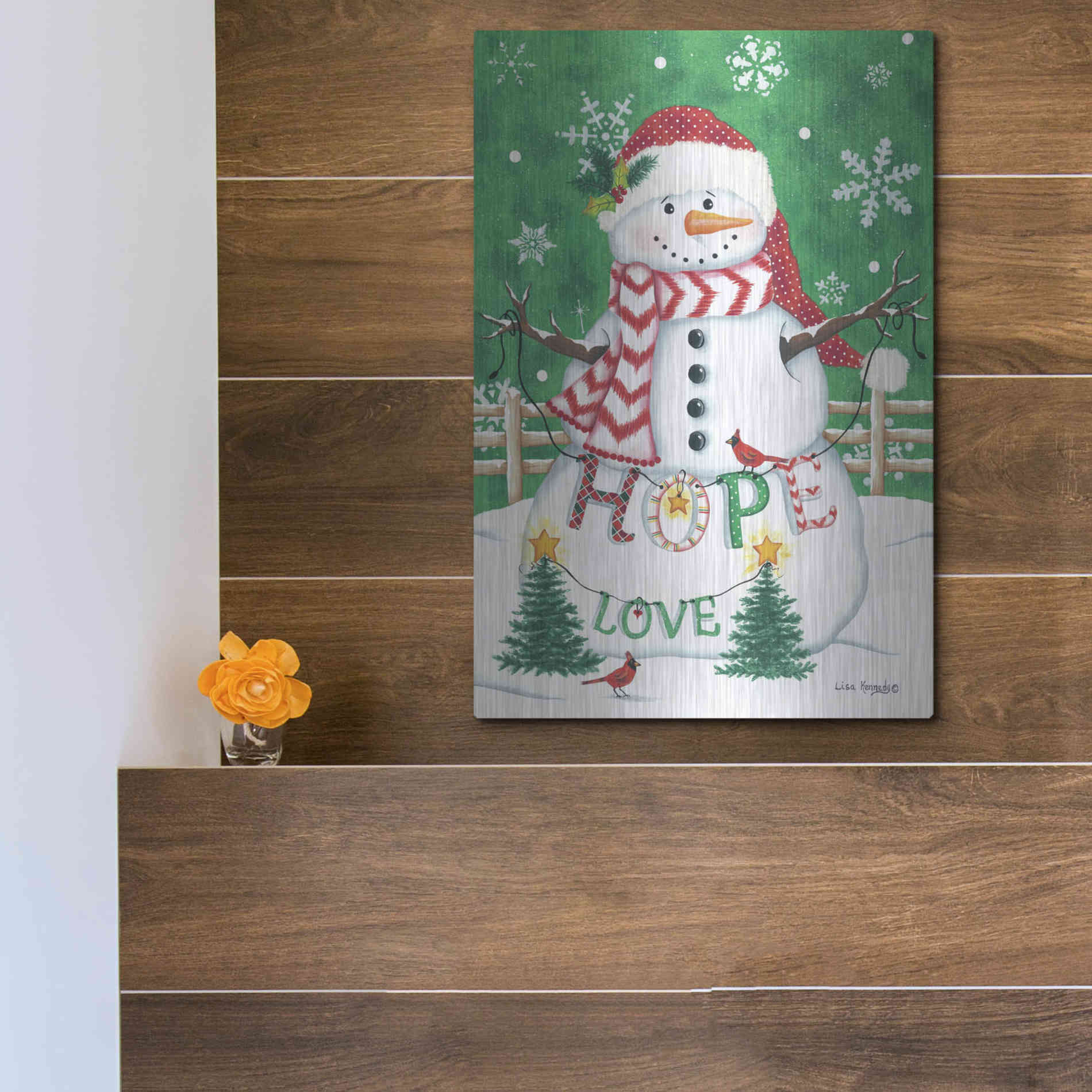 Luxe Metal Art 'Merry Snowman' by Lisa Kennedy, Metal Wall Art,12x16
