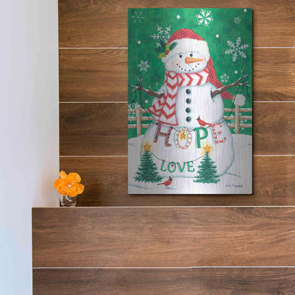 Luxe Metal Art 'Merry Snowman' by Lisa Kennedy, Metal Wall Art,12x16