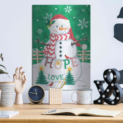 Luxe Metal Art 'Merry Snowman' by Lisa Kennedy, Metal Wall Art,12x16