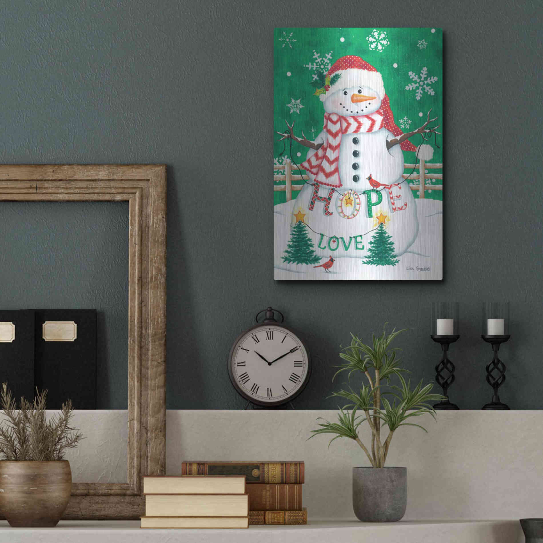 Luxe Metal Art 'Merry Snowman' by Lisa Kennedy, Metal Wall Art,12x16